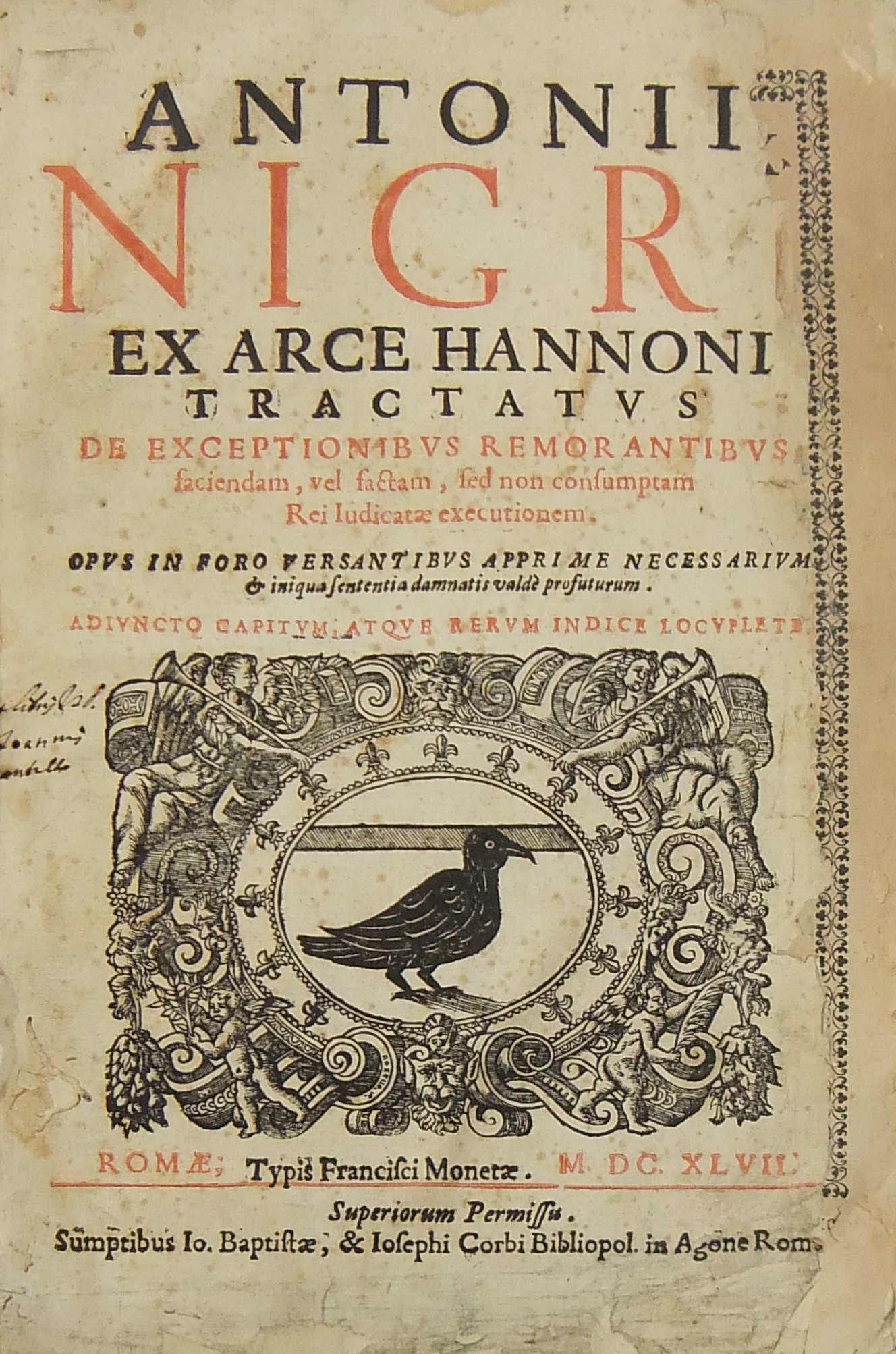 Antonii Nigri... Tractatus de exceptionibus remorantibus faciendam 