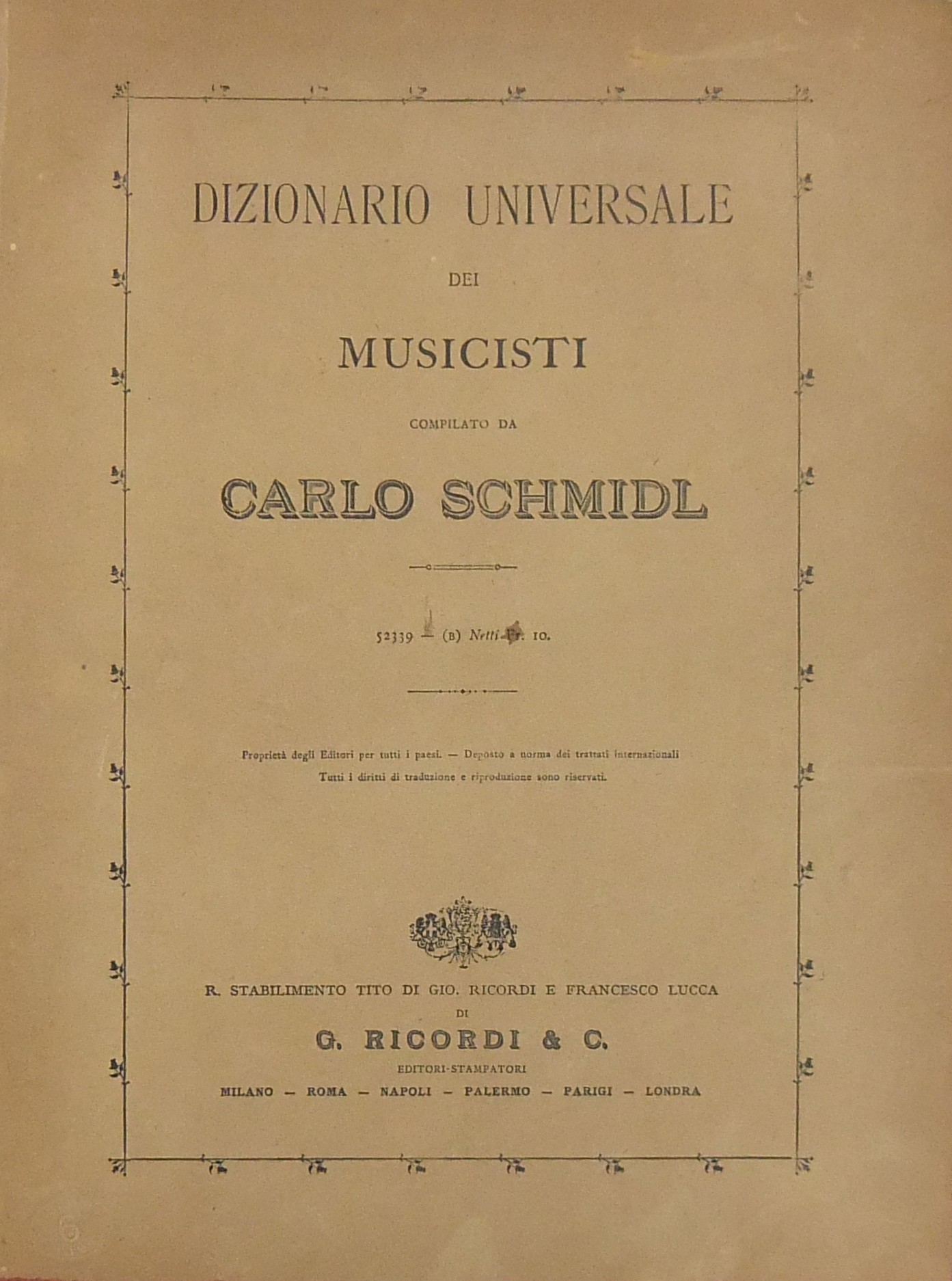 Dizionario universale dei musicisti compilato da Carlo Schmidl