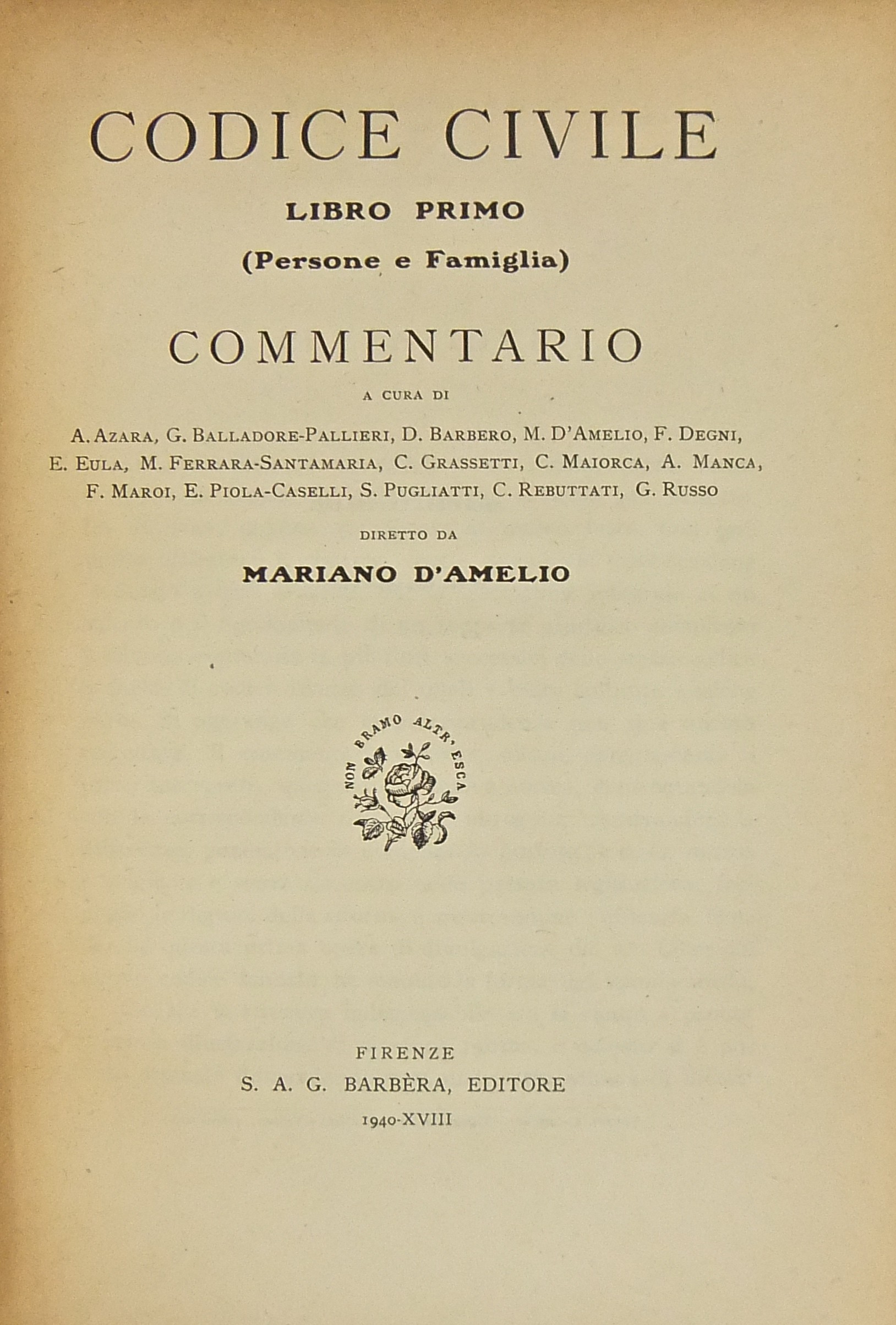 Codice civile. Libro primo. (Persone e famiglia). Commentario