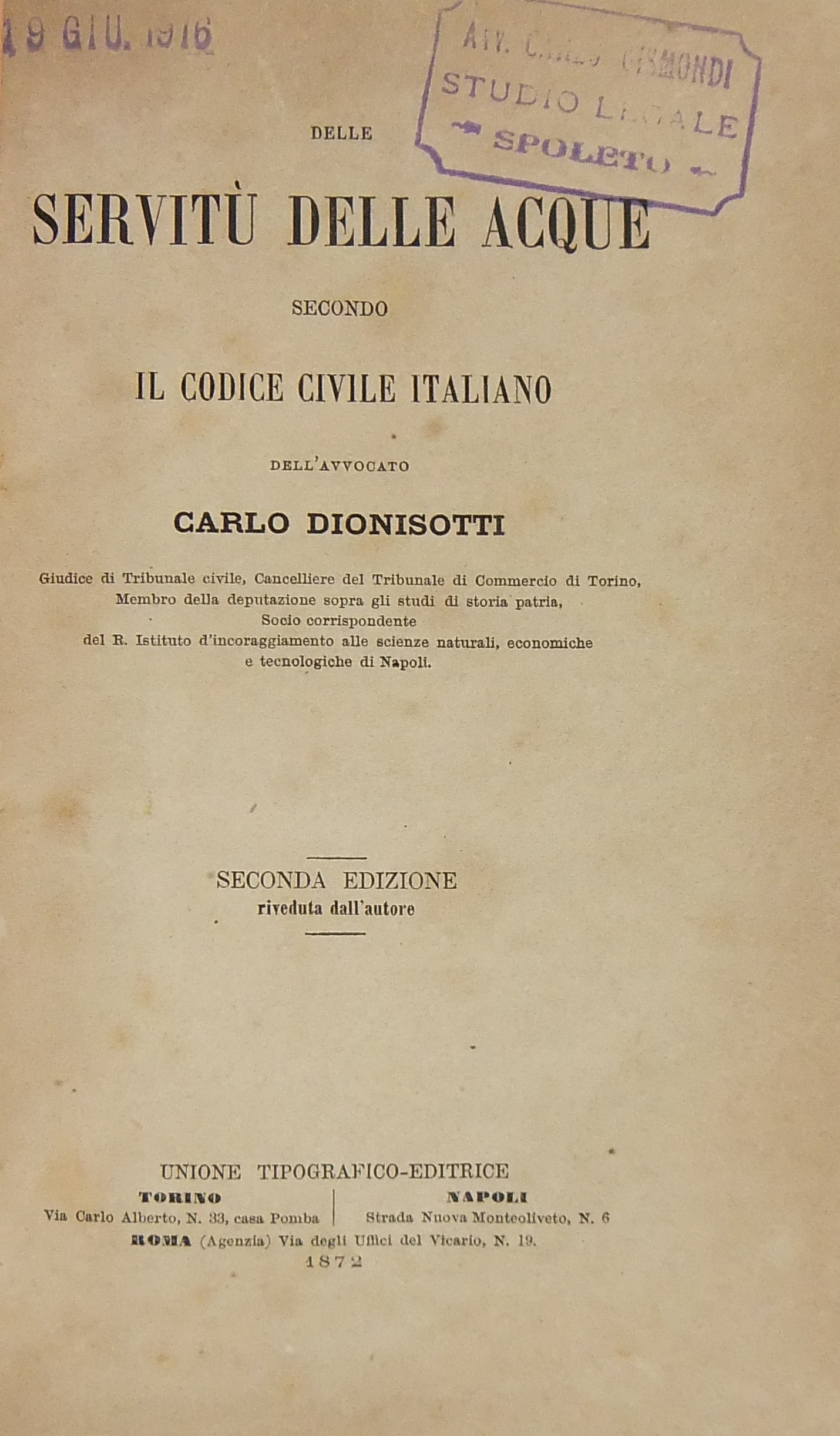 Delle servitù delle acque secondo il Codice civile italiano