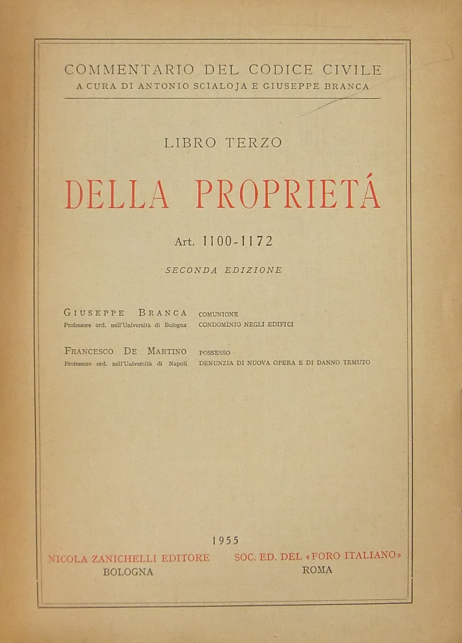 Comunione. Condominio negli edifici (Branca). Possesso.
