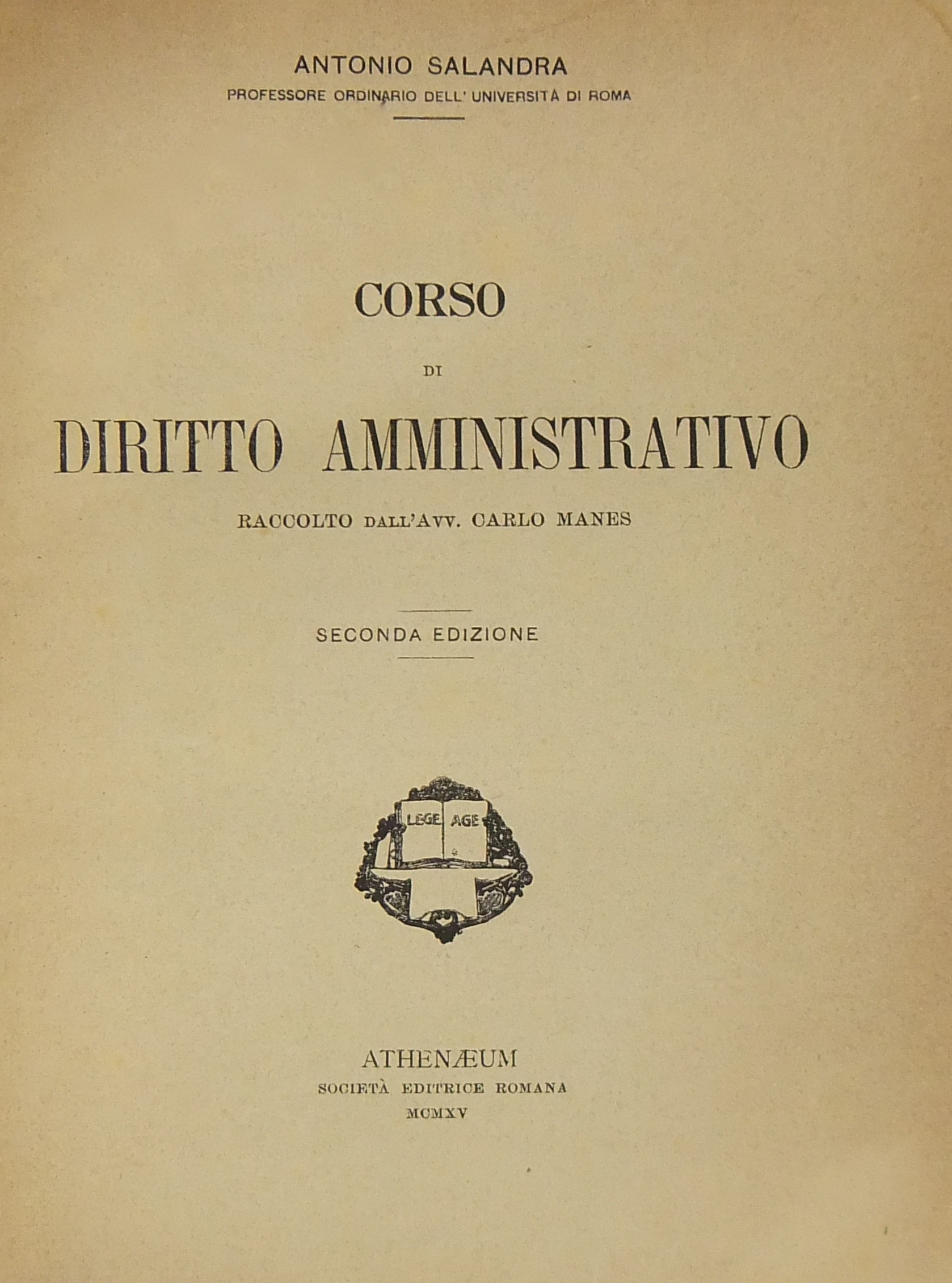 Corso di diritto amministrativo raccolto da Carlo Manes