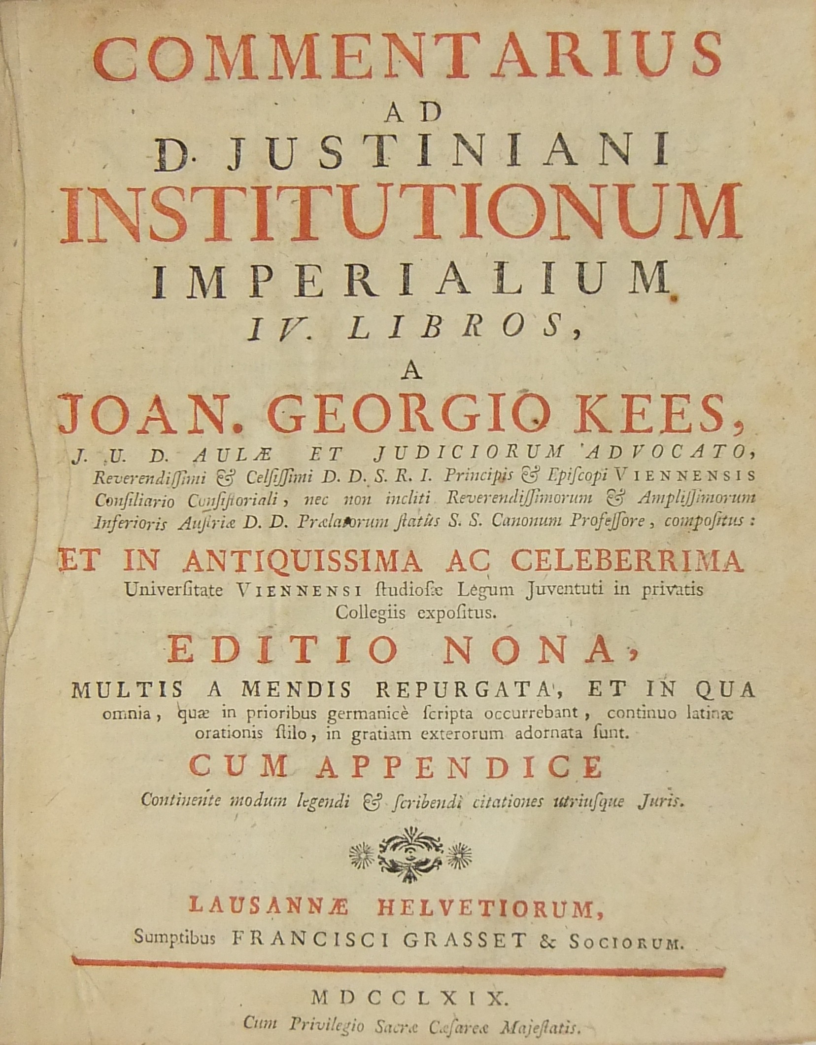 Commentarius ad D. Justiniani institutionum imperialum IV libros