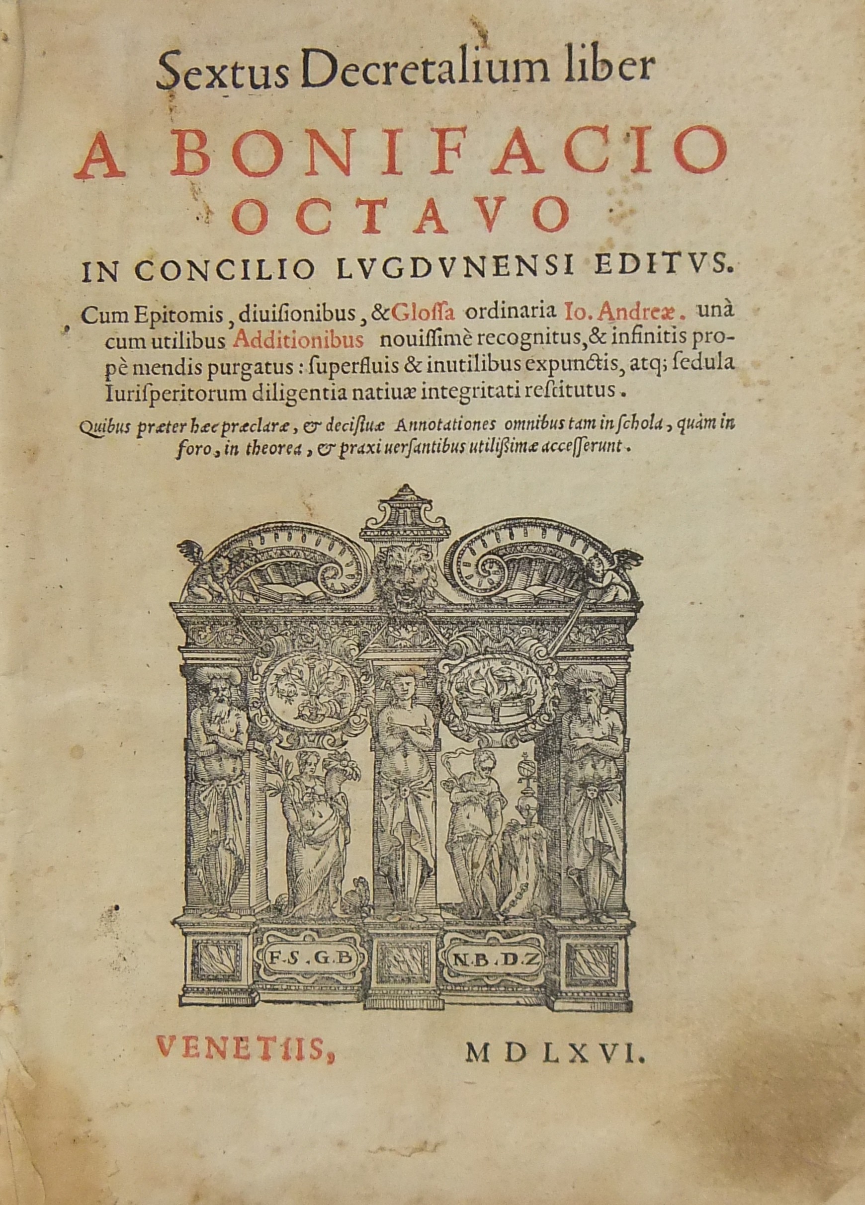 Sextus Decretalium liber a Bonifacio Octavo in Concilio Lugdunensi editus.