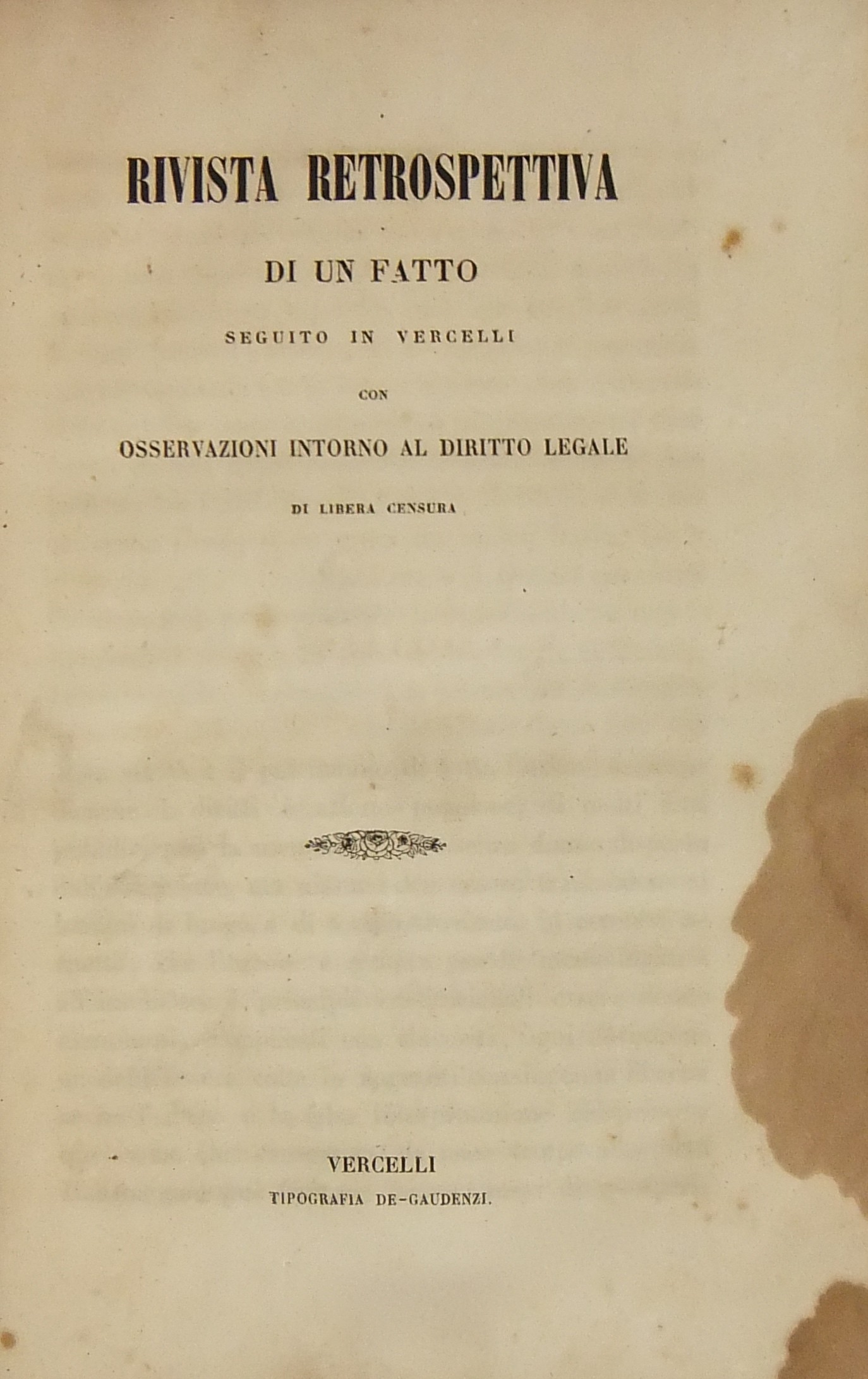 Rivista retrospettiva di un fatto seguito in Vercelli
