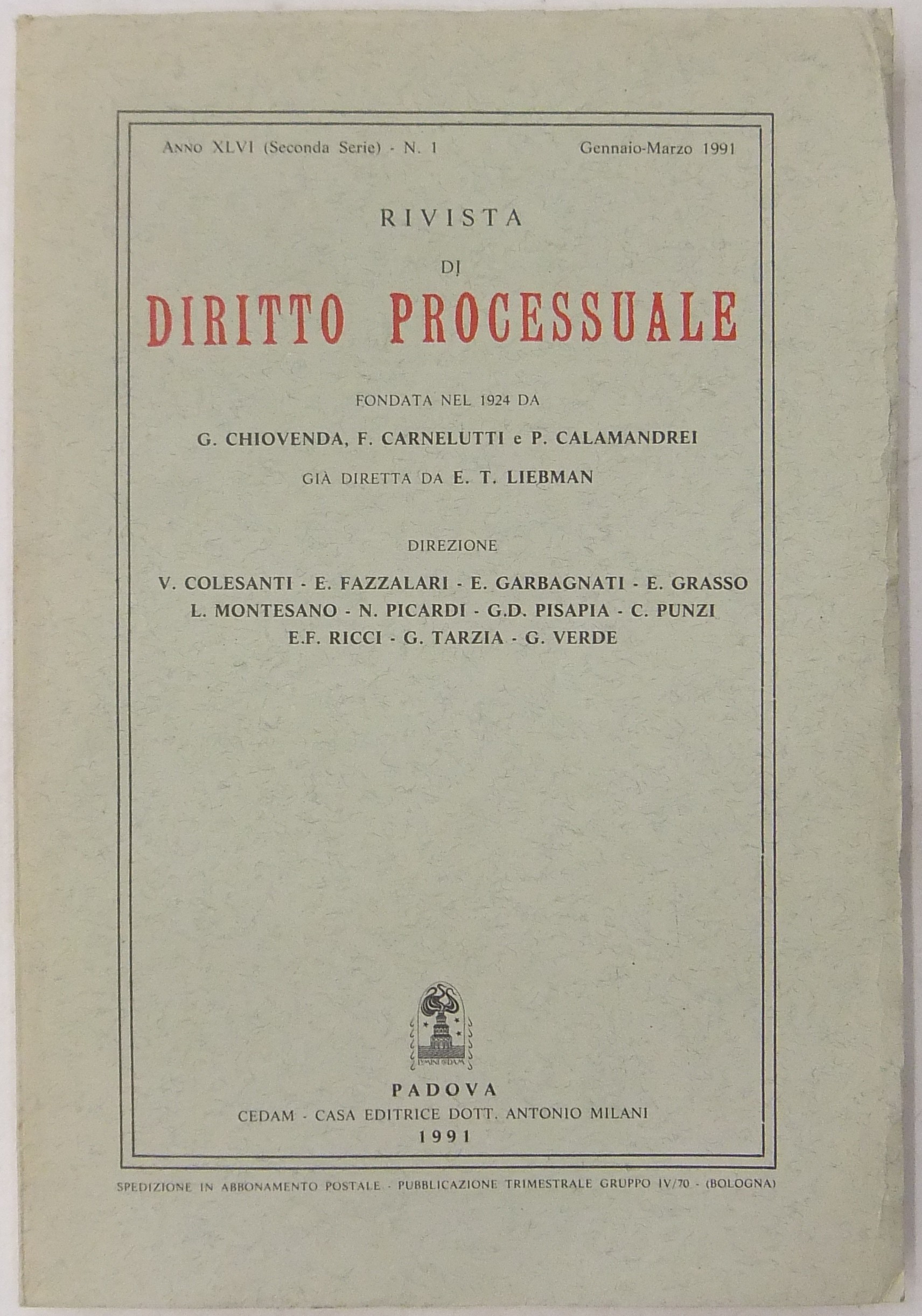 Rivista di Diritto Processuale. Annata 1991.