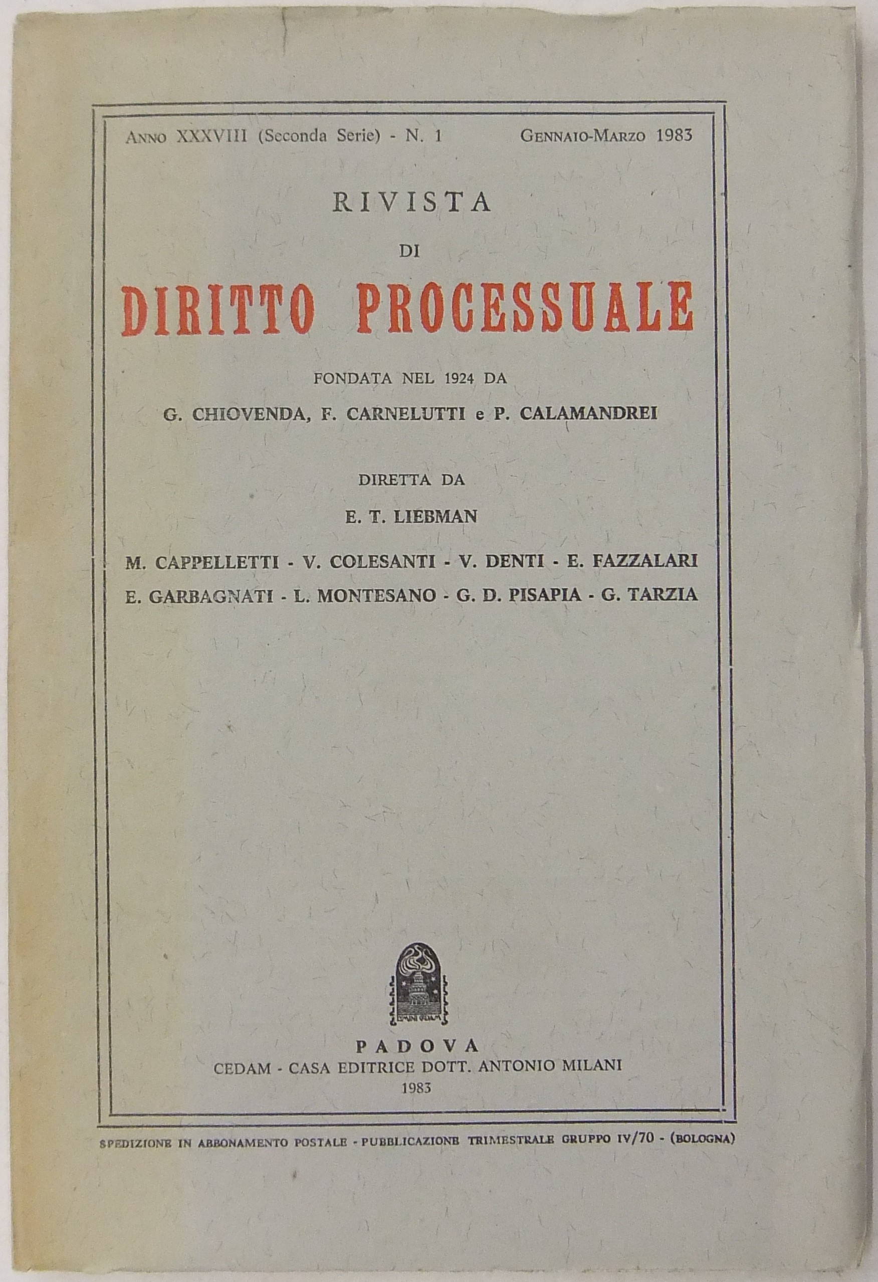 Rivista di Diritto Processuale. Annata 1983.