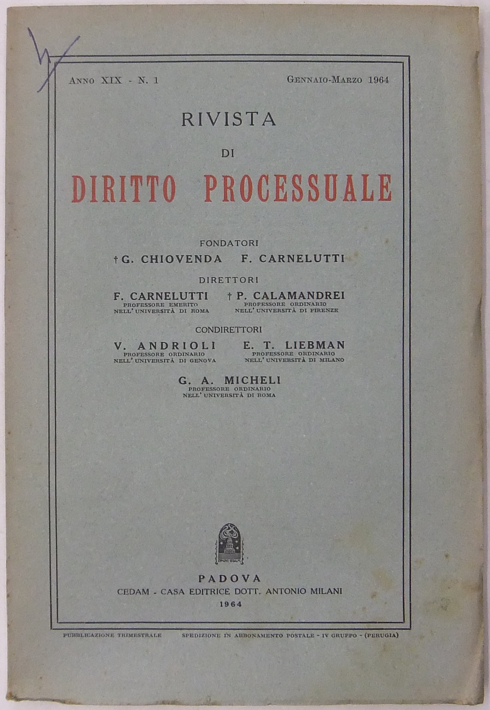 Rivista di Diritto Processuale. Annata 1964.