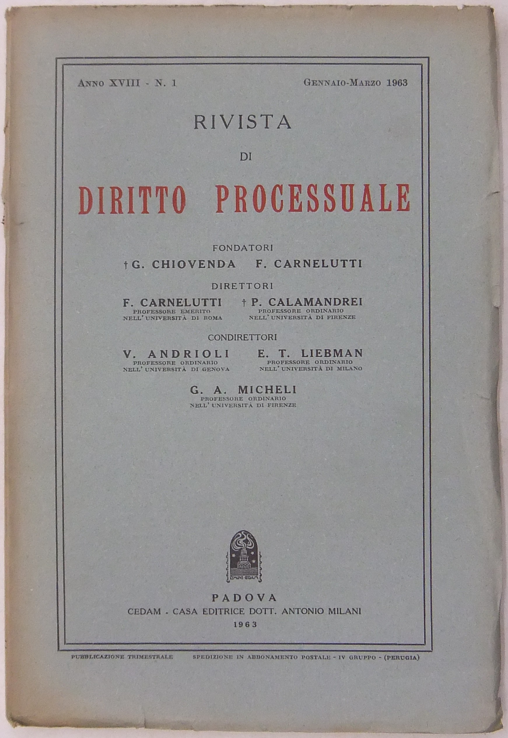 Rivista di Diritto Processuale. Annata 1963.