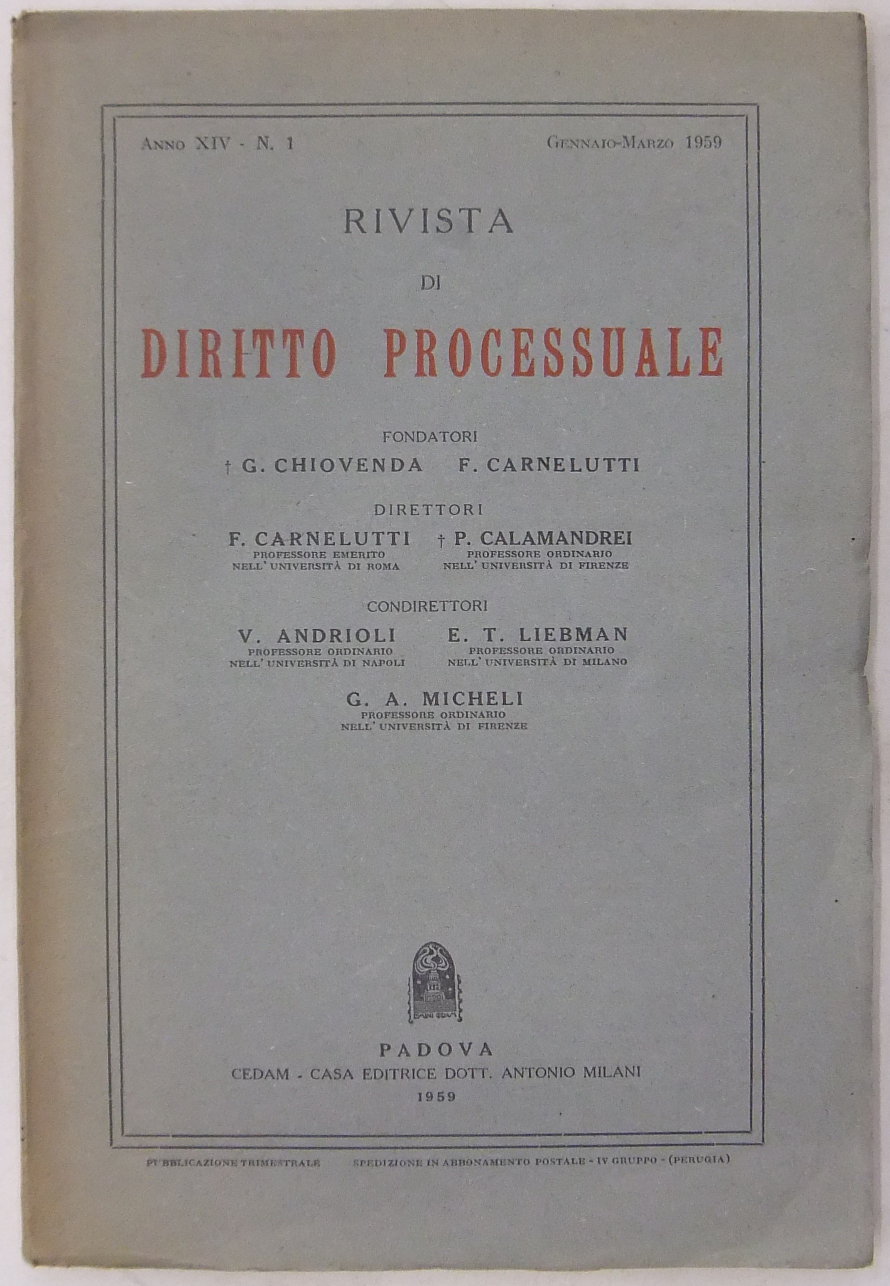 Rivista di Diritto Processuale. Annata 1959.