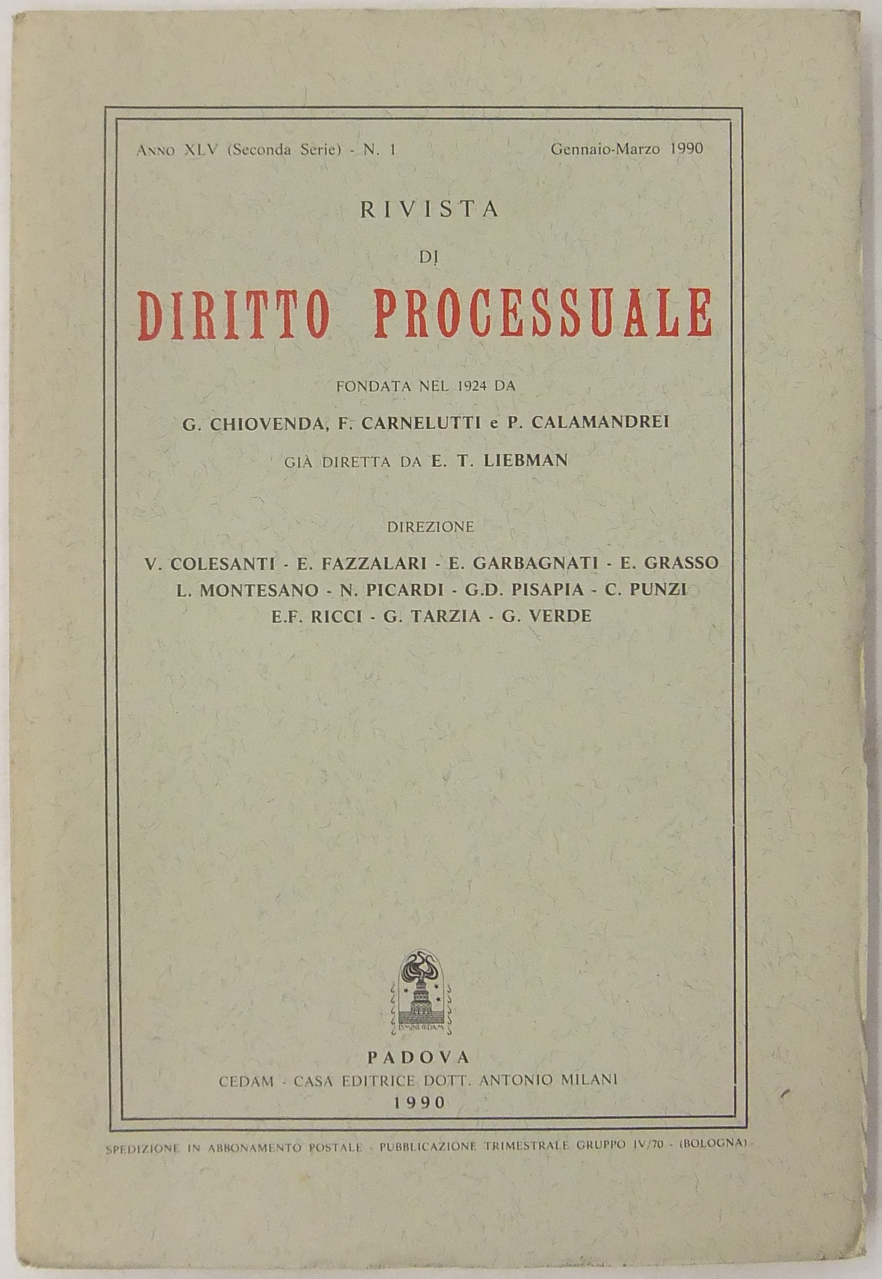 Rivista di Diritto Processuale. Annata 1990.