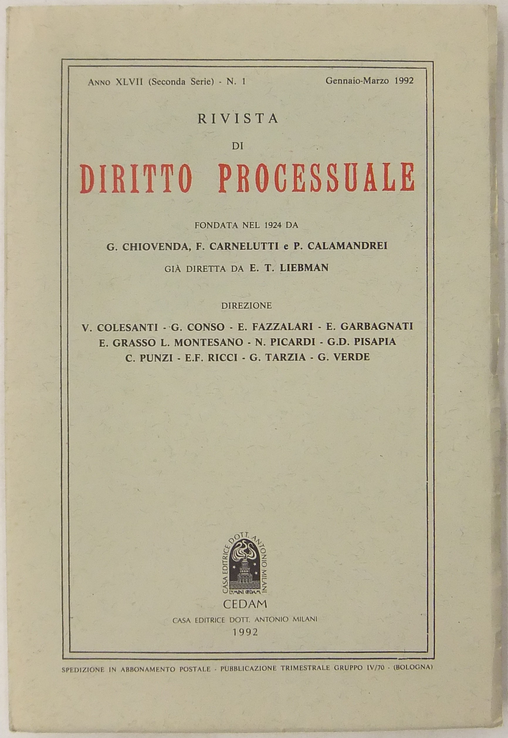 Rivista di Diritto Processuale. Annata 1992.