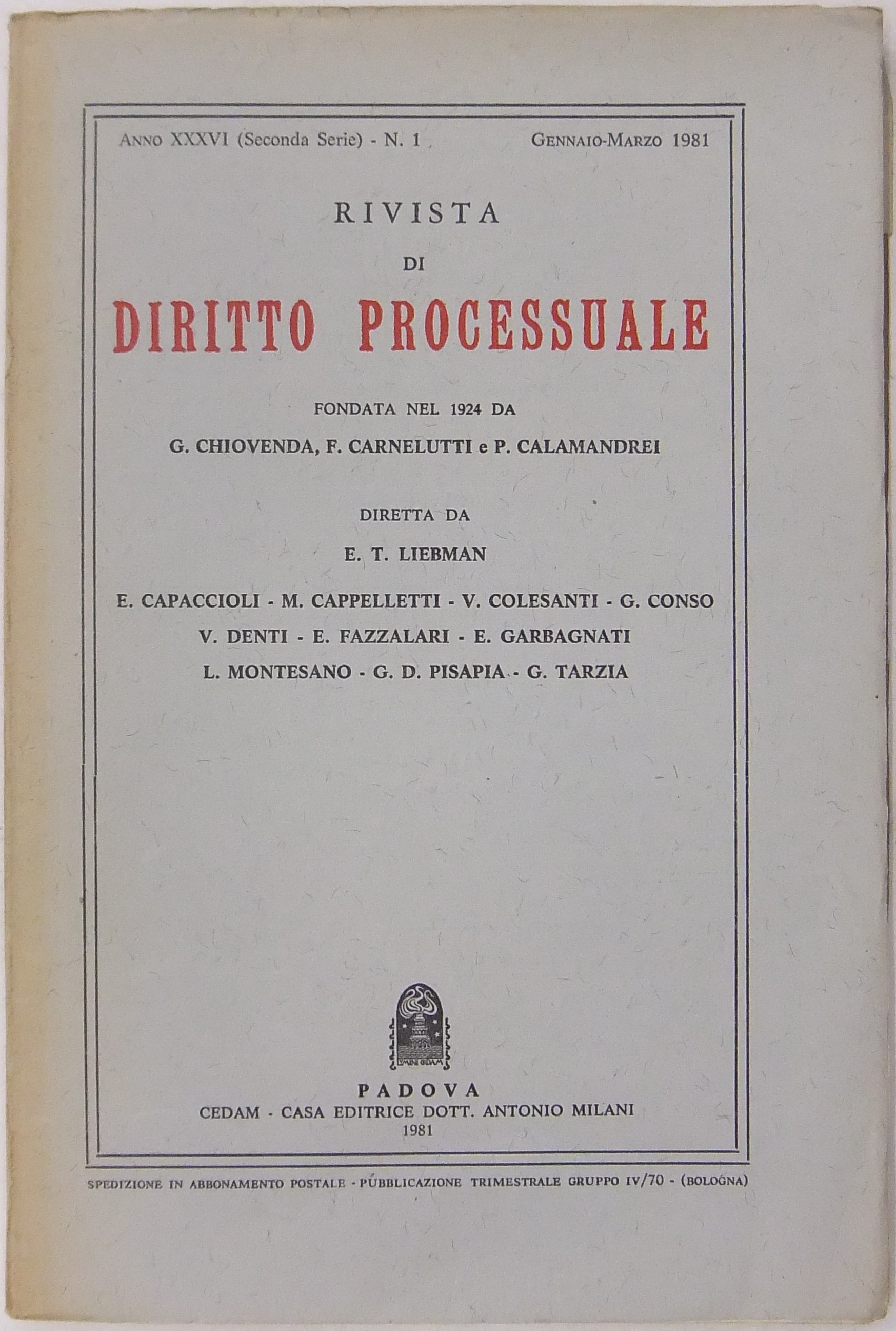 Rivista di Diritto Processuale. Annata 1981.