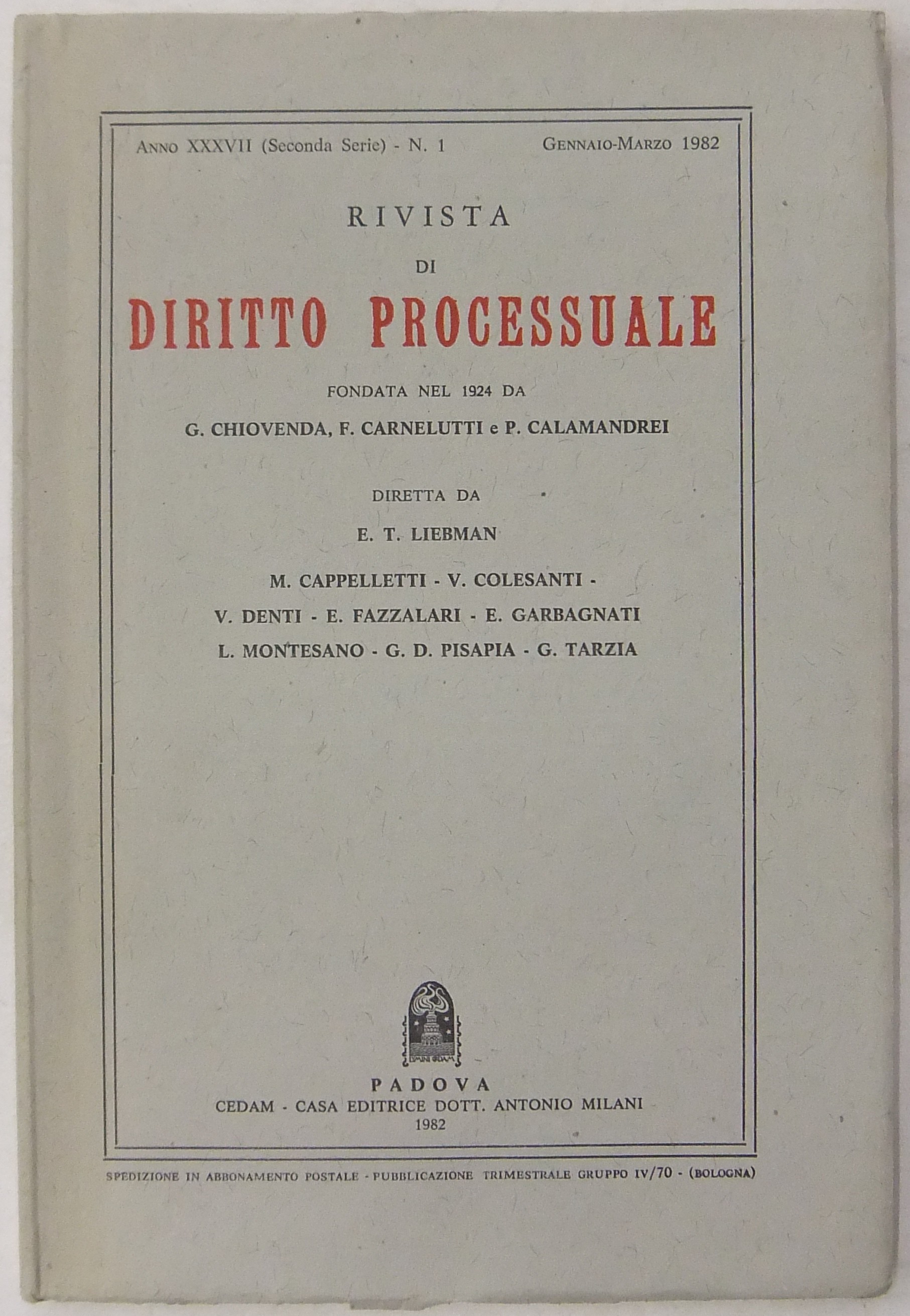 Rivista di Diritto Processuale. Annata 1982.