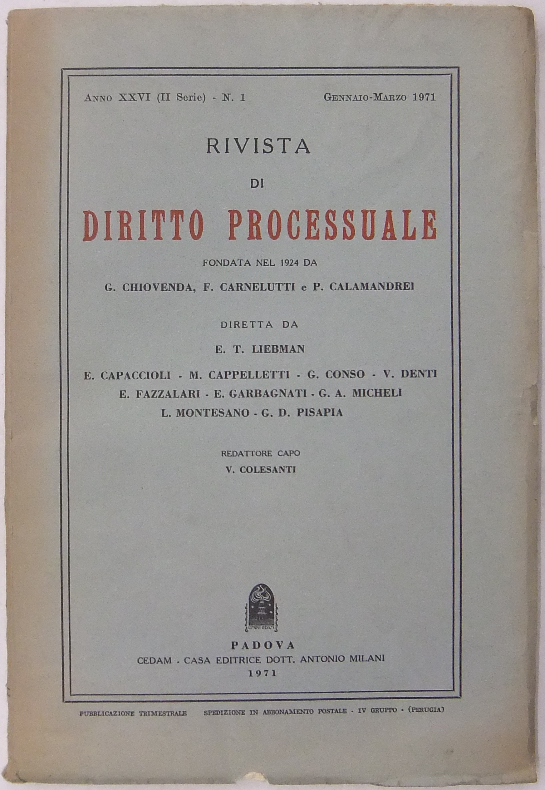 Rivista di Diritto Processuale. Annata 1971.