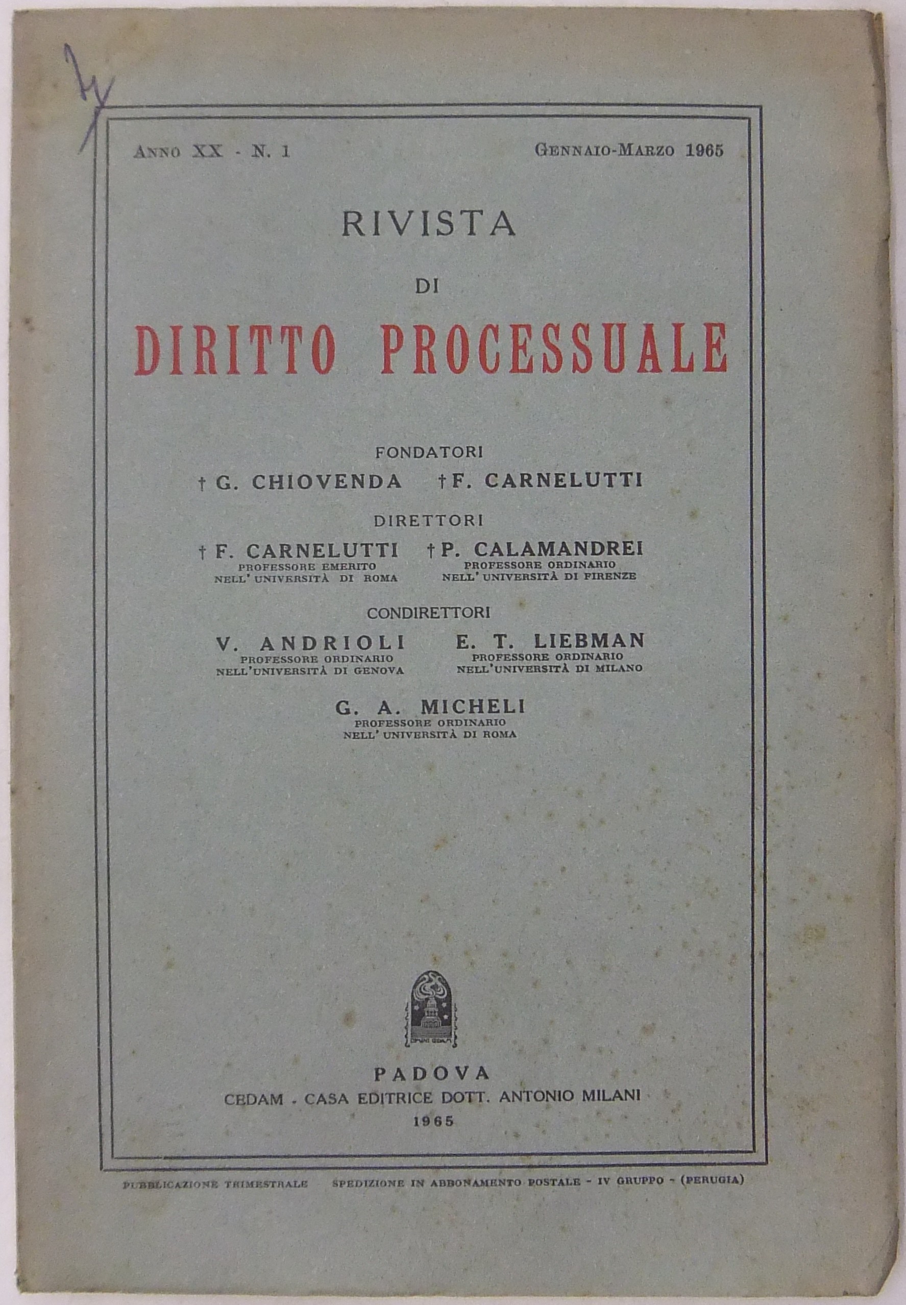 Rivista di Diritto Processuale. Annata 1965.