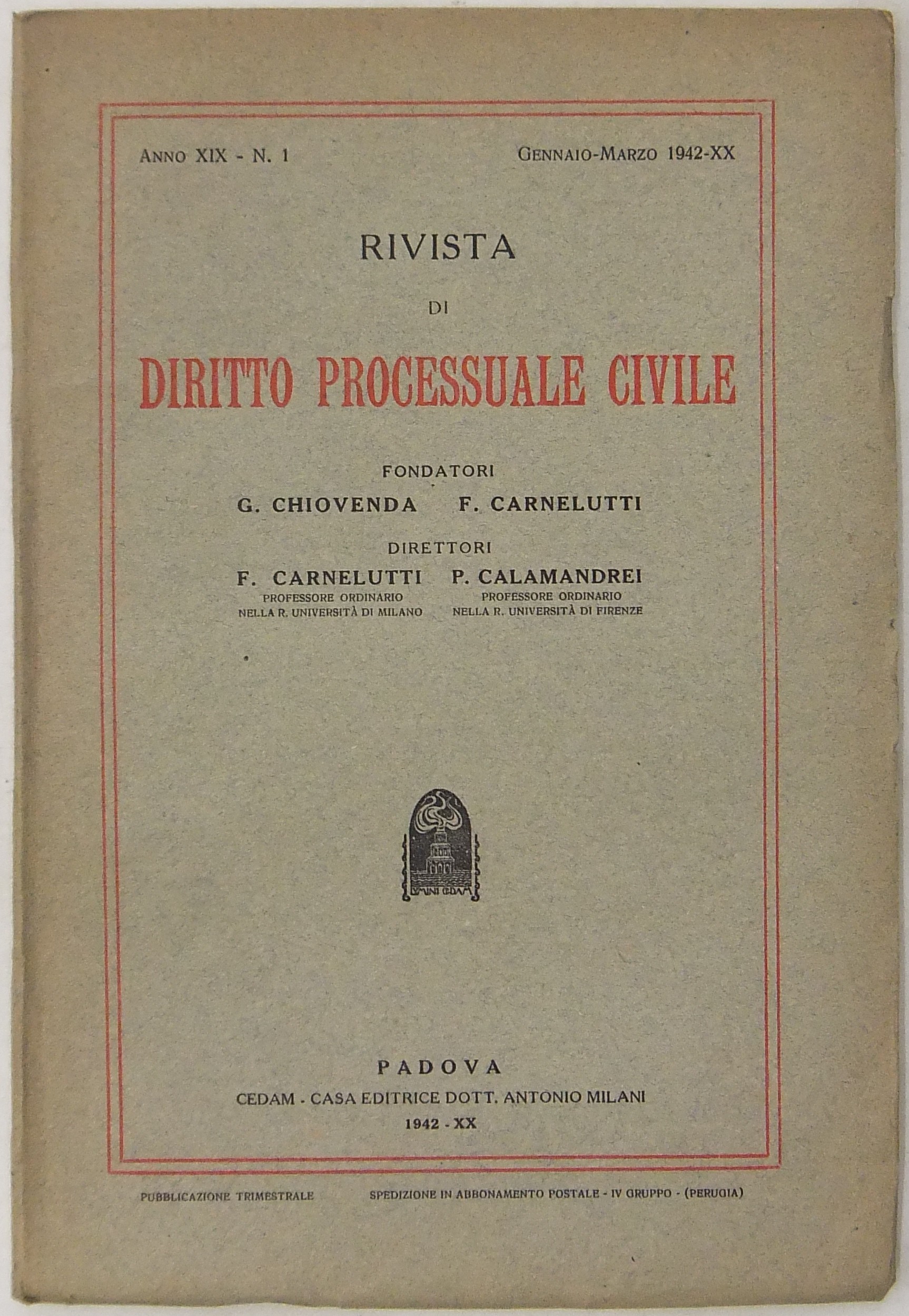 Rivista di Diritto Processuale Civile. Annata 1942. 