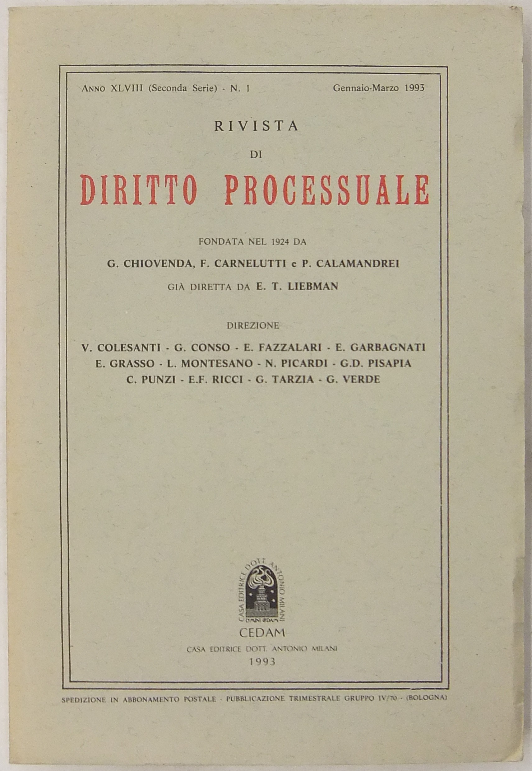 Rivista di Diritto Processuale. Annata 1993.