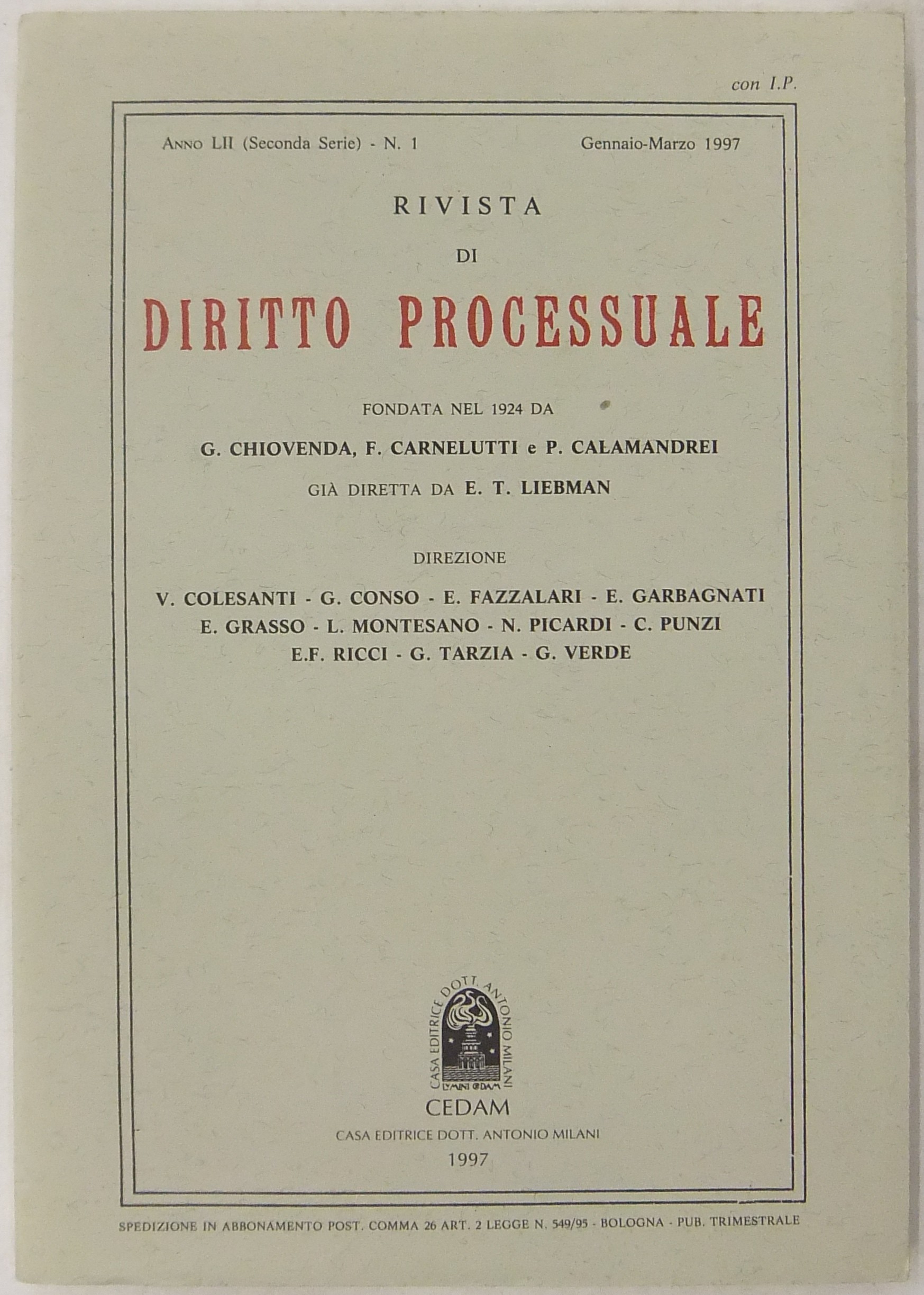 Rivista di Diritto Processuale. Annata 1997.