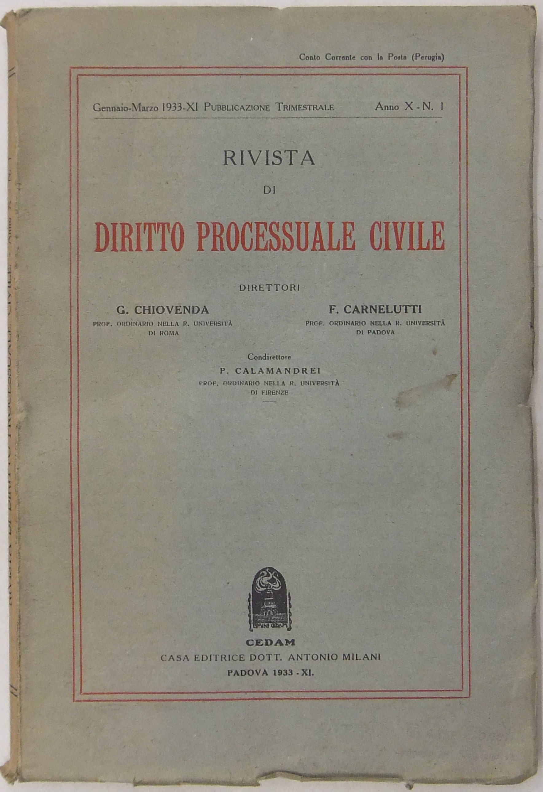 Rivista di Diritto Processuale Civile. Annata 1933. 