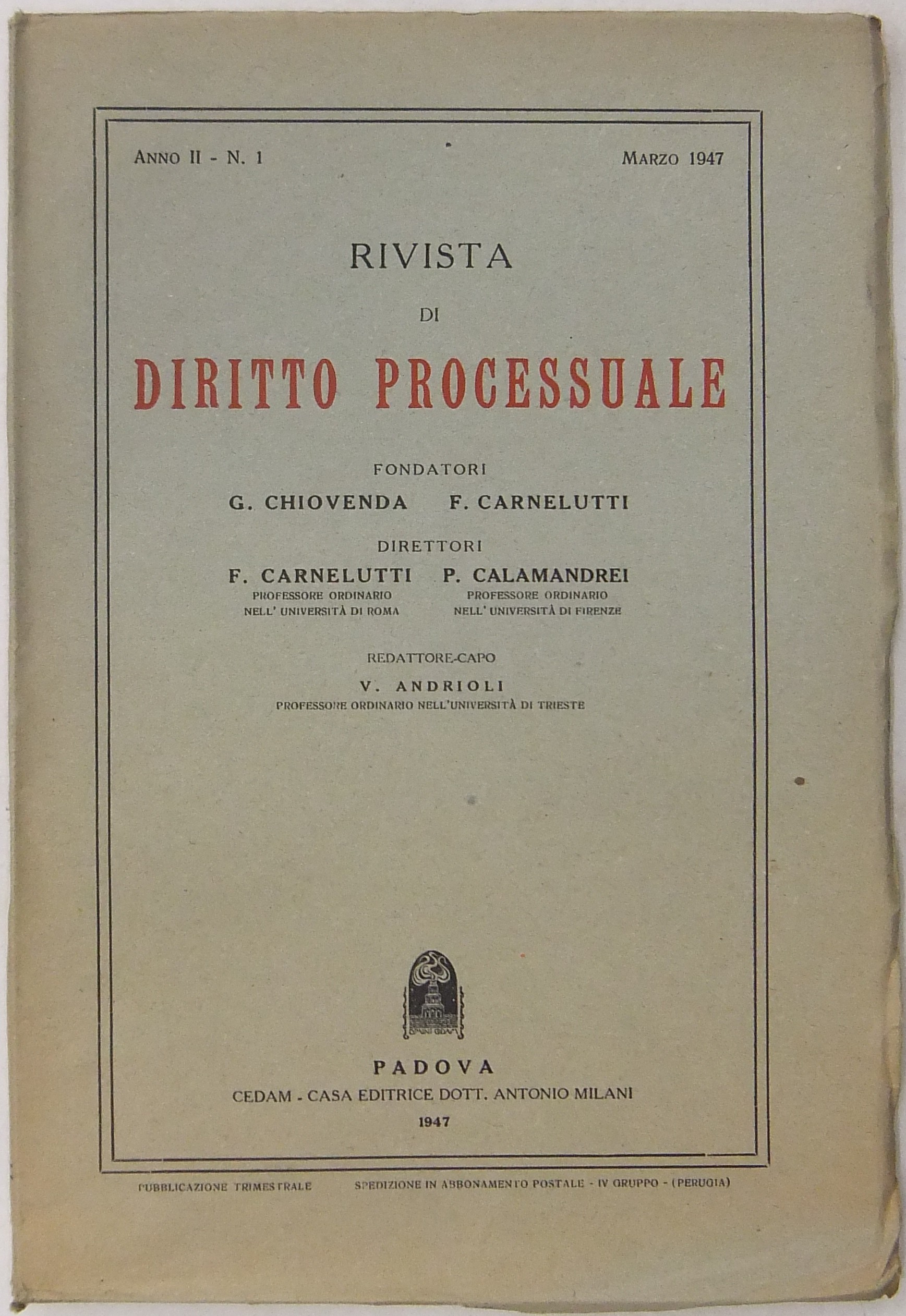 Rivista di Diritto Processuale. Annata 1947.