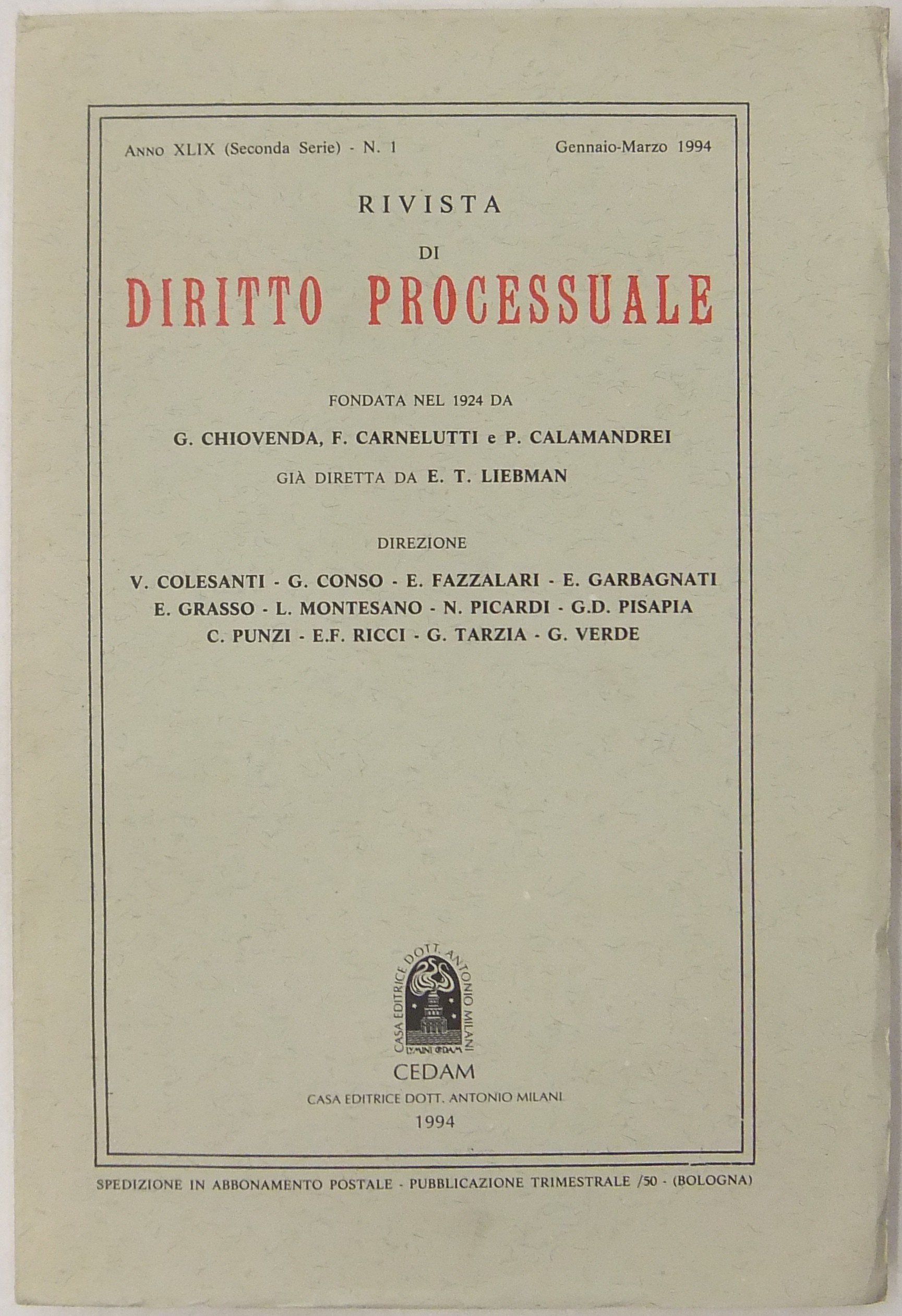 Rivista di Diritto Processuale. Annata 1994.