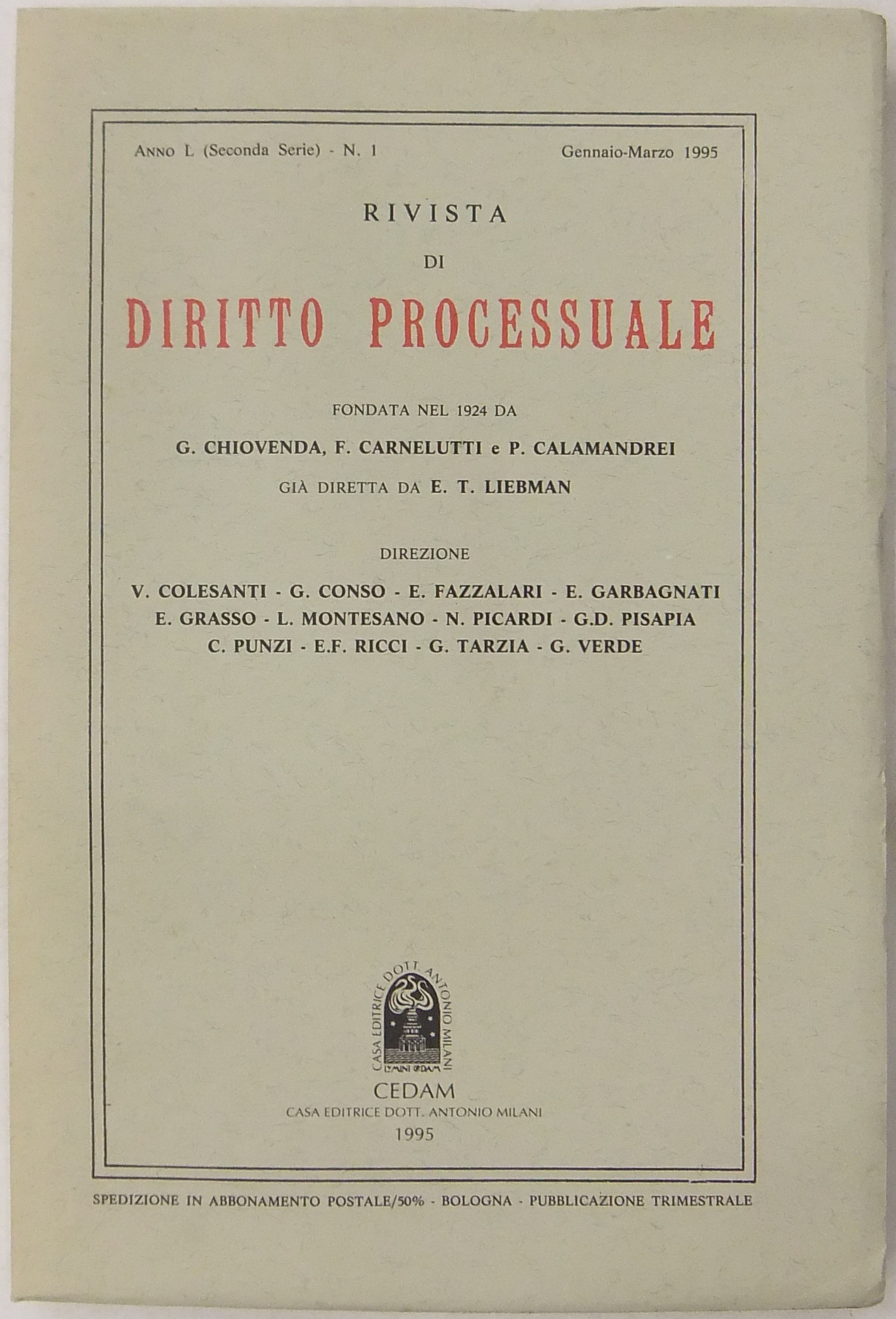 Rivista di Diritto Processuale. Annata 1995.