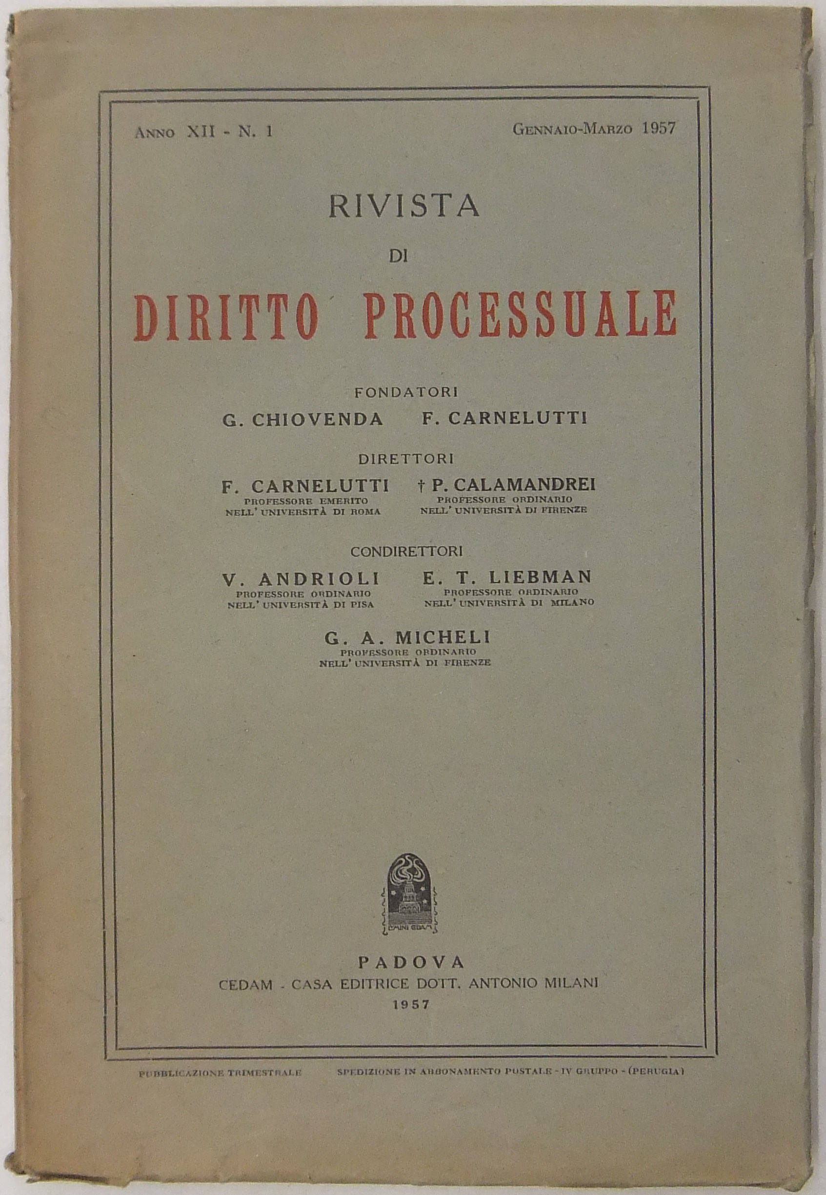 Rivista di Diritto Processuale. Annata 1957.