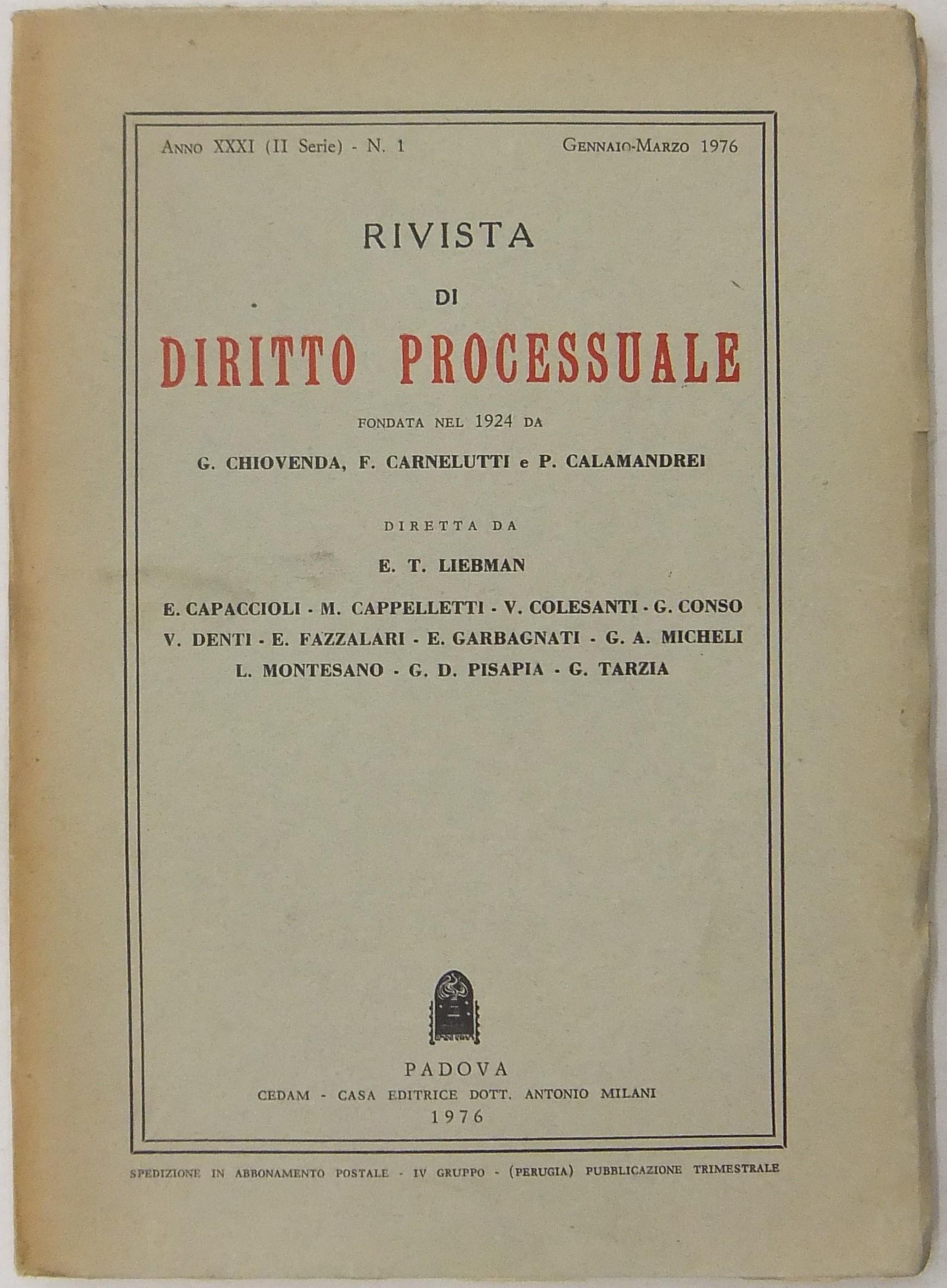 Rivista di Diritto Processuale. Annata 1976.