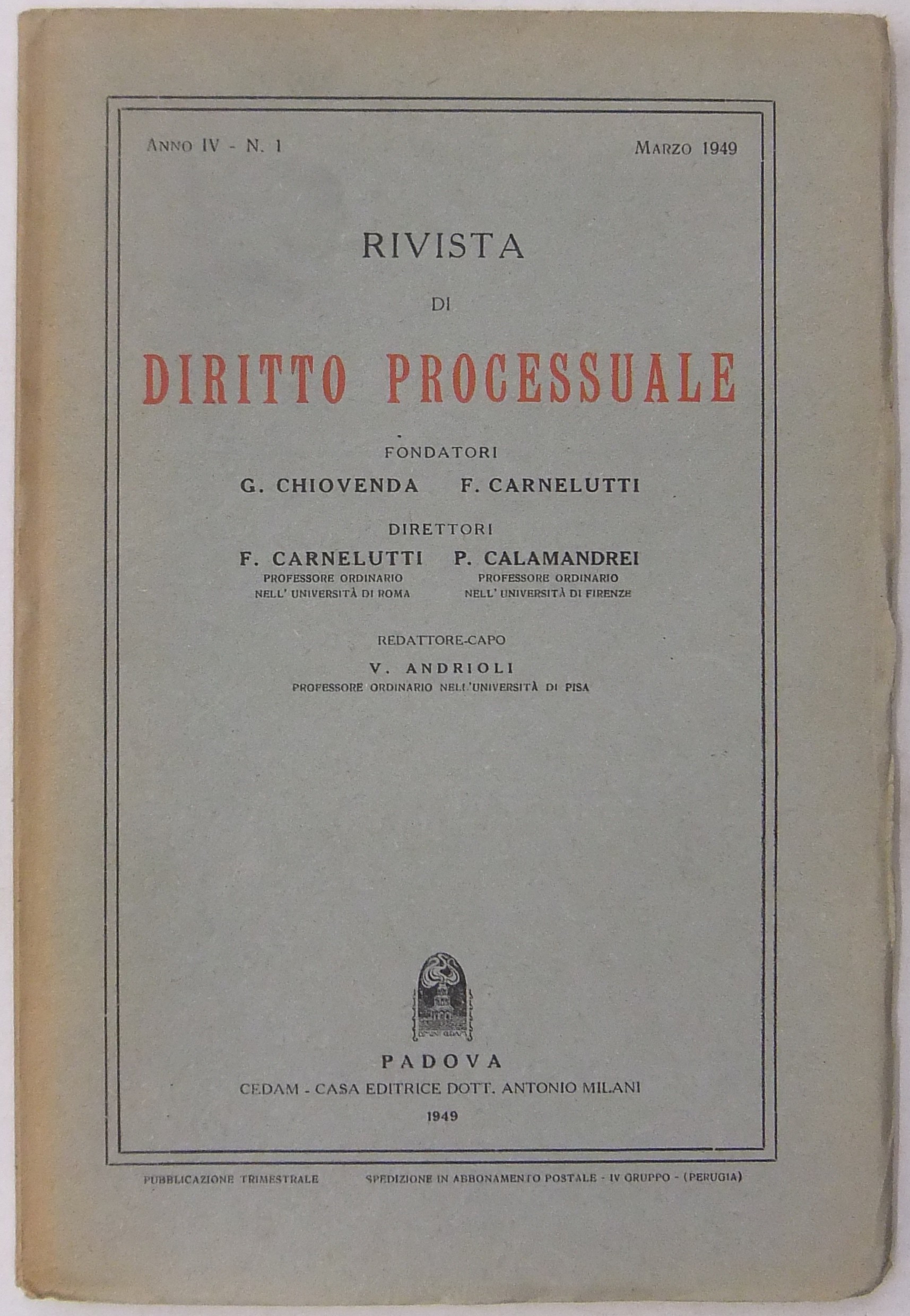 Rivista di Diritto Processuale. Annata 1949.