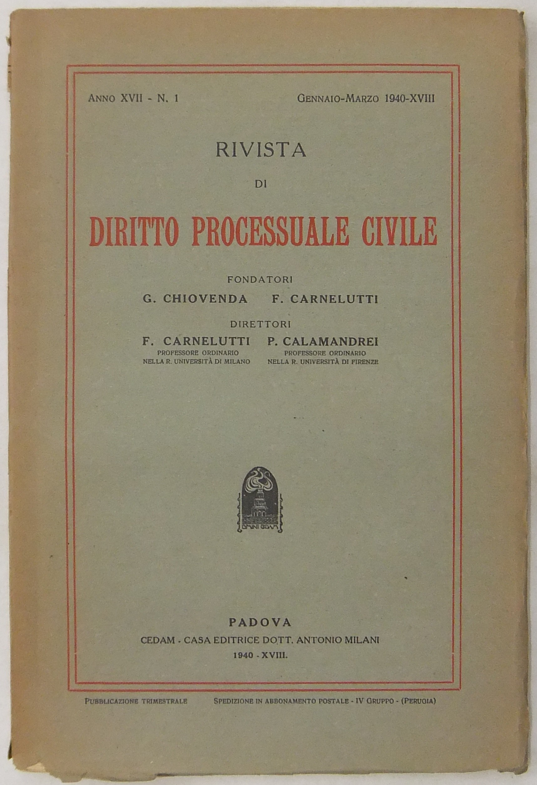 Rivista di Diritto Processuale Civile. Annata 1940. 