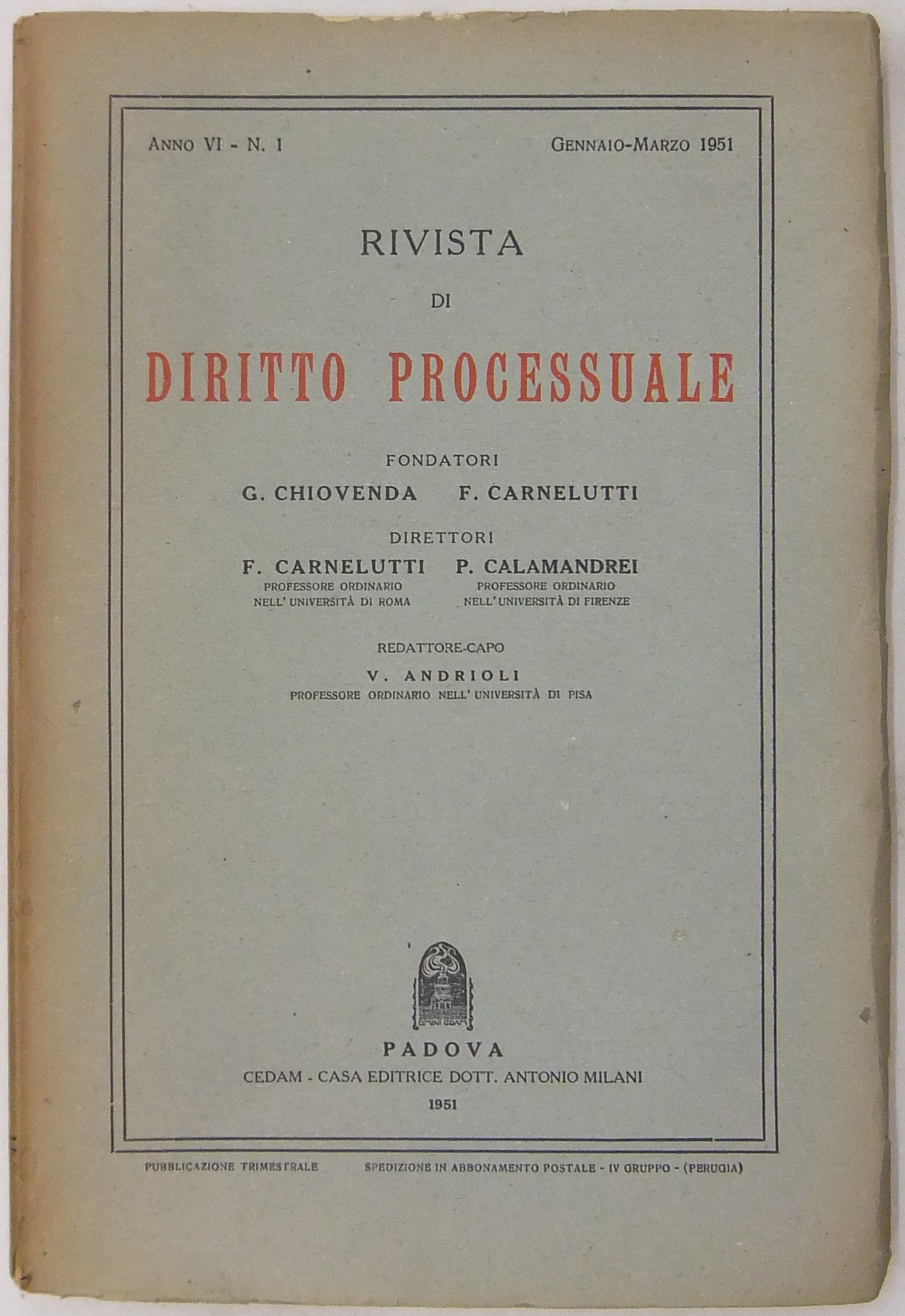 Rivista di Diritto Processuale. Annata 1951.