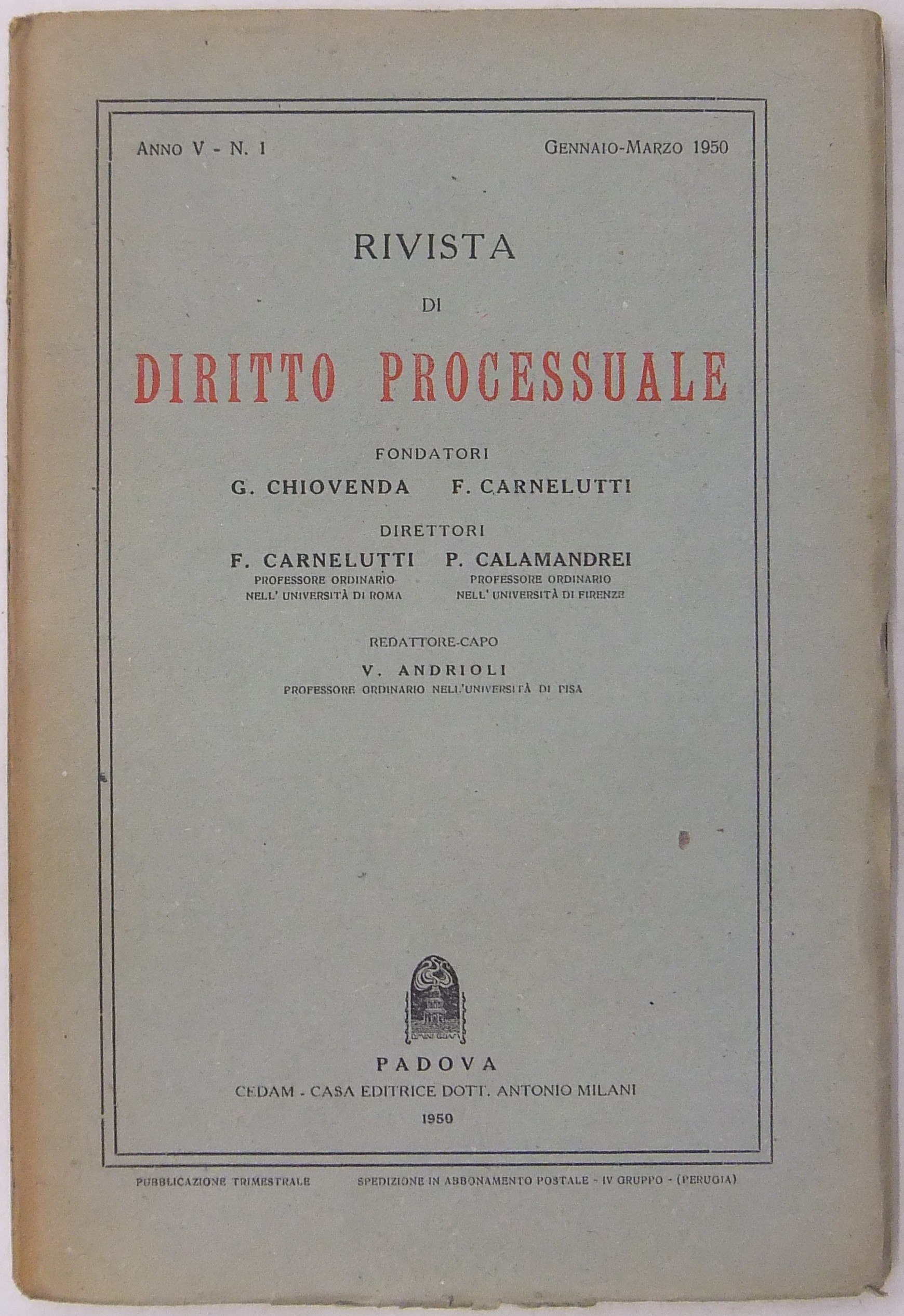 Rivista di Diritto Processuale. Annata 1950.