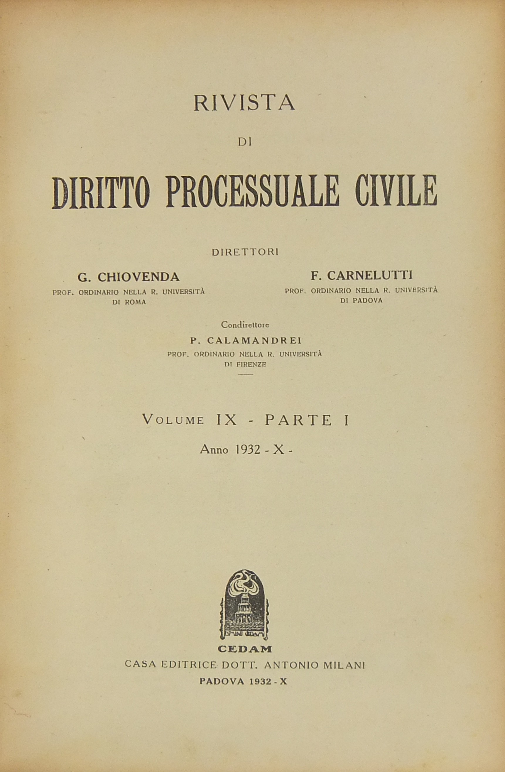 Rivista di Diritto Processuale Civile. Annata 1932. 