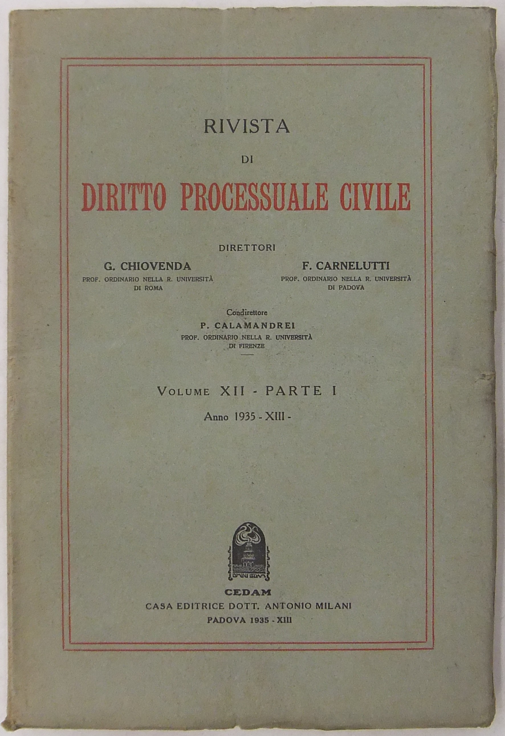 Rivista di Diritto Processuale Civile. Annata 1935. 