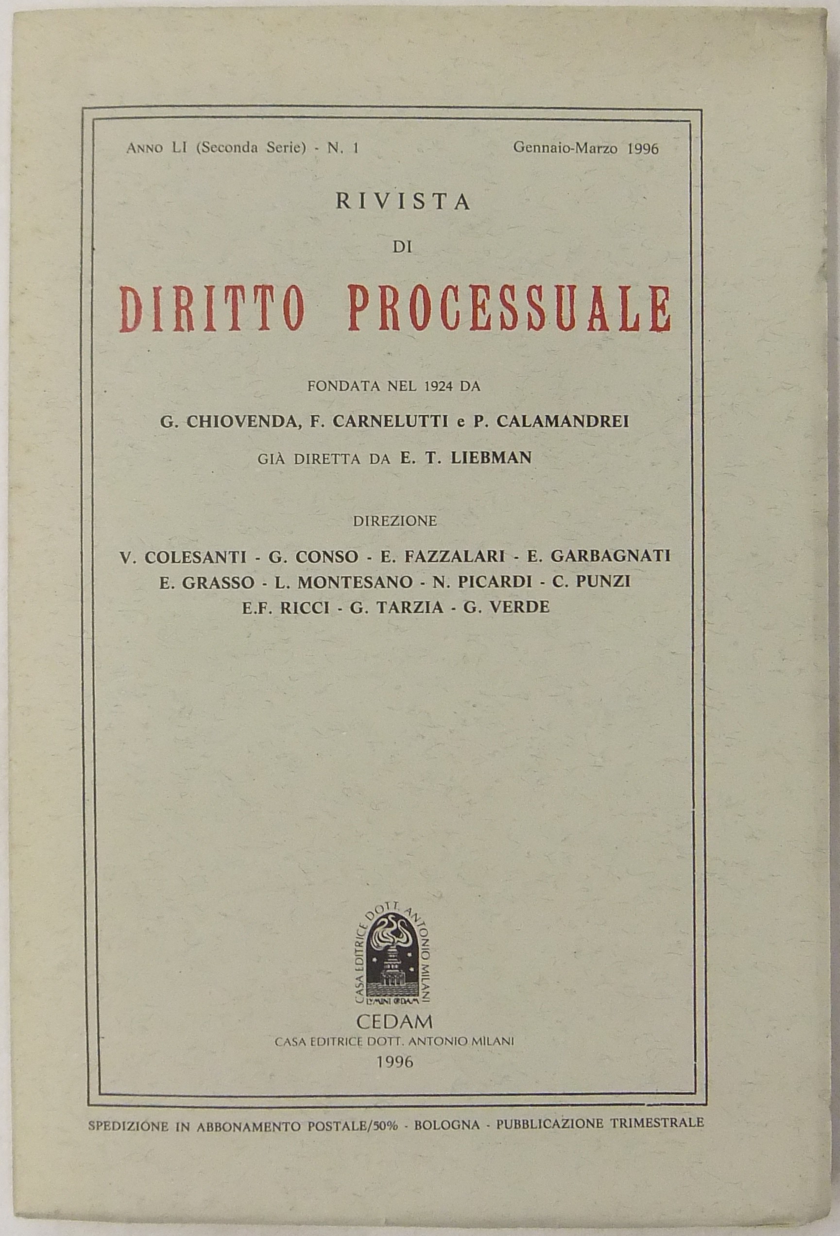 Rivista di Diritto Processuale. Annata 1996.