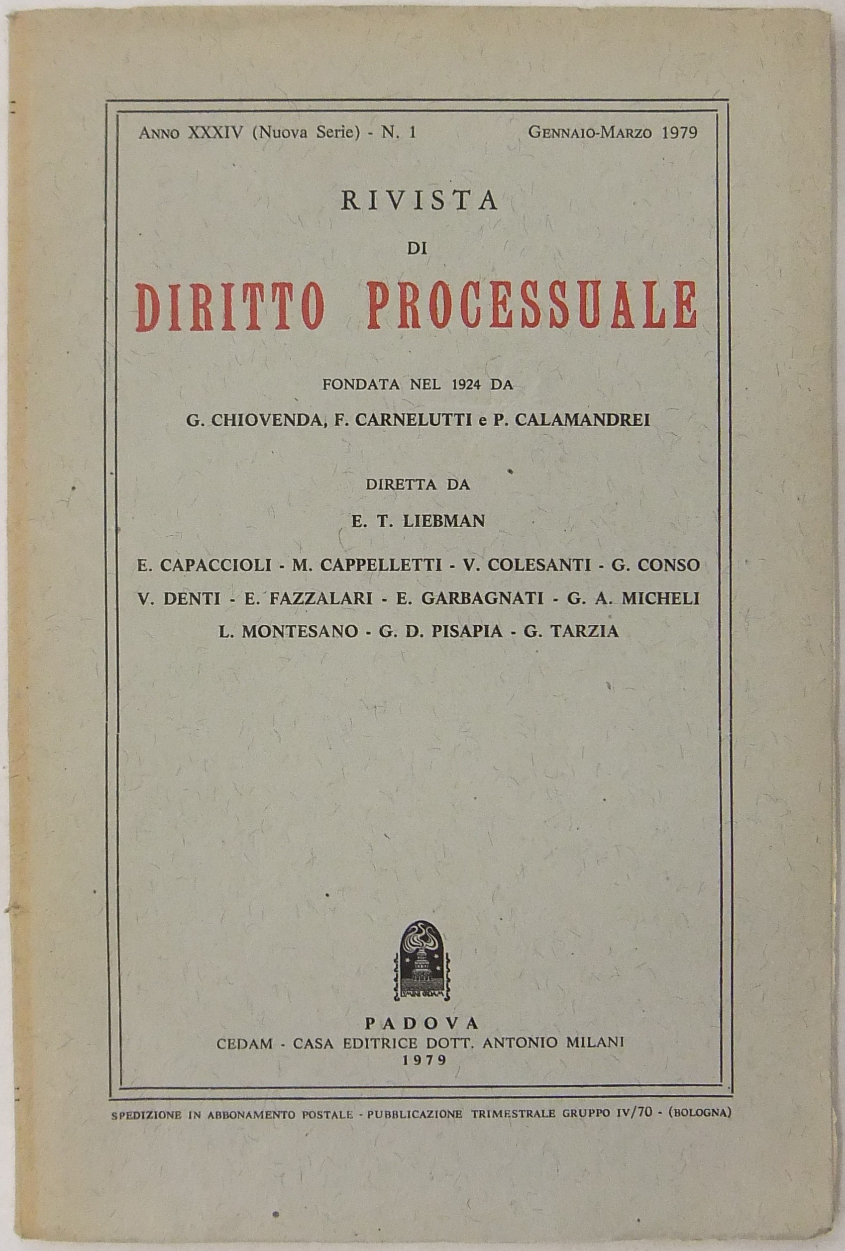 Rivista di Diritto Processuale. Annata 1979.