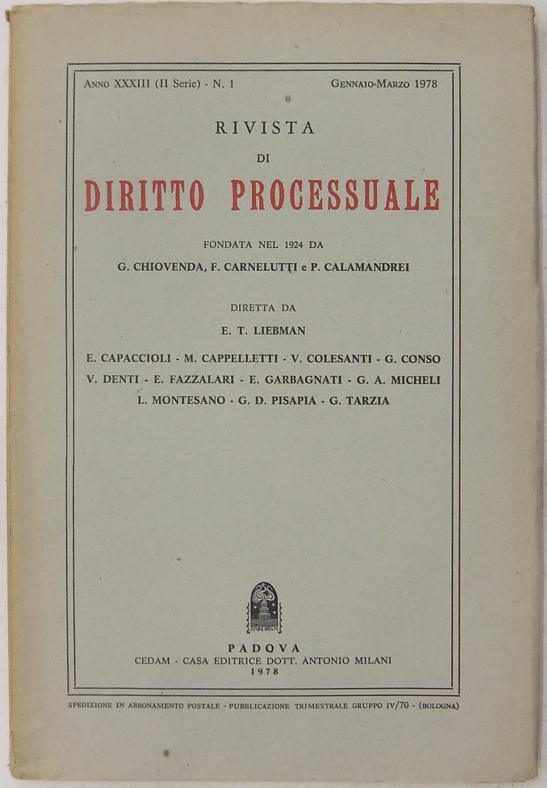 Rivista di Diritto Processuale. Annata 1978.