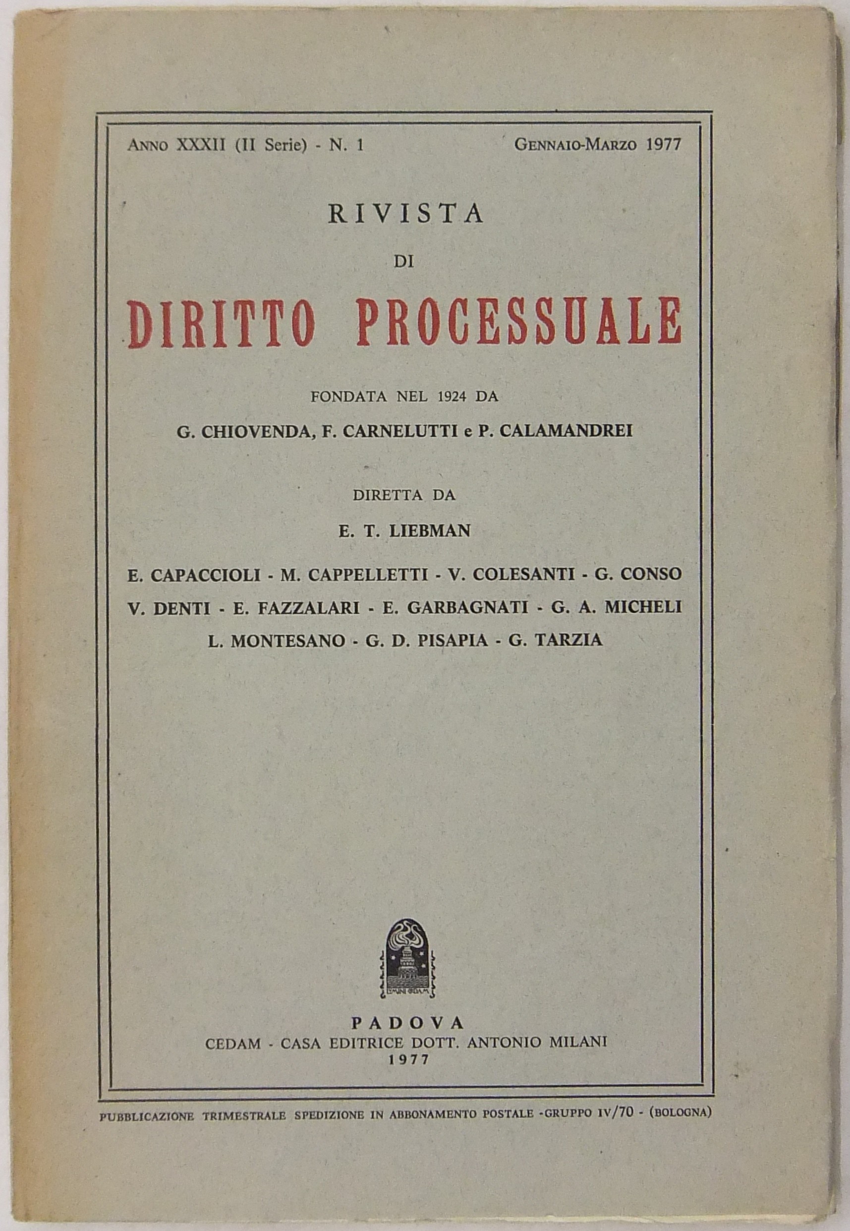 Rivista di Diritto Processuale. Annata 1977.