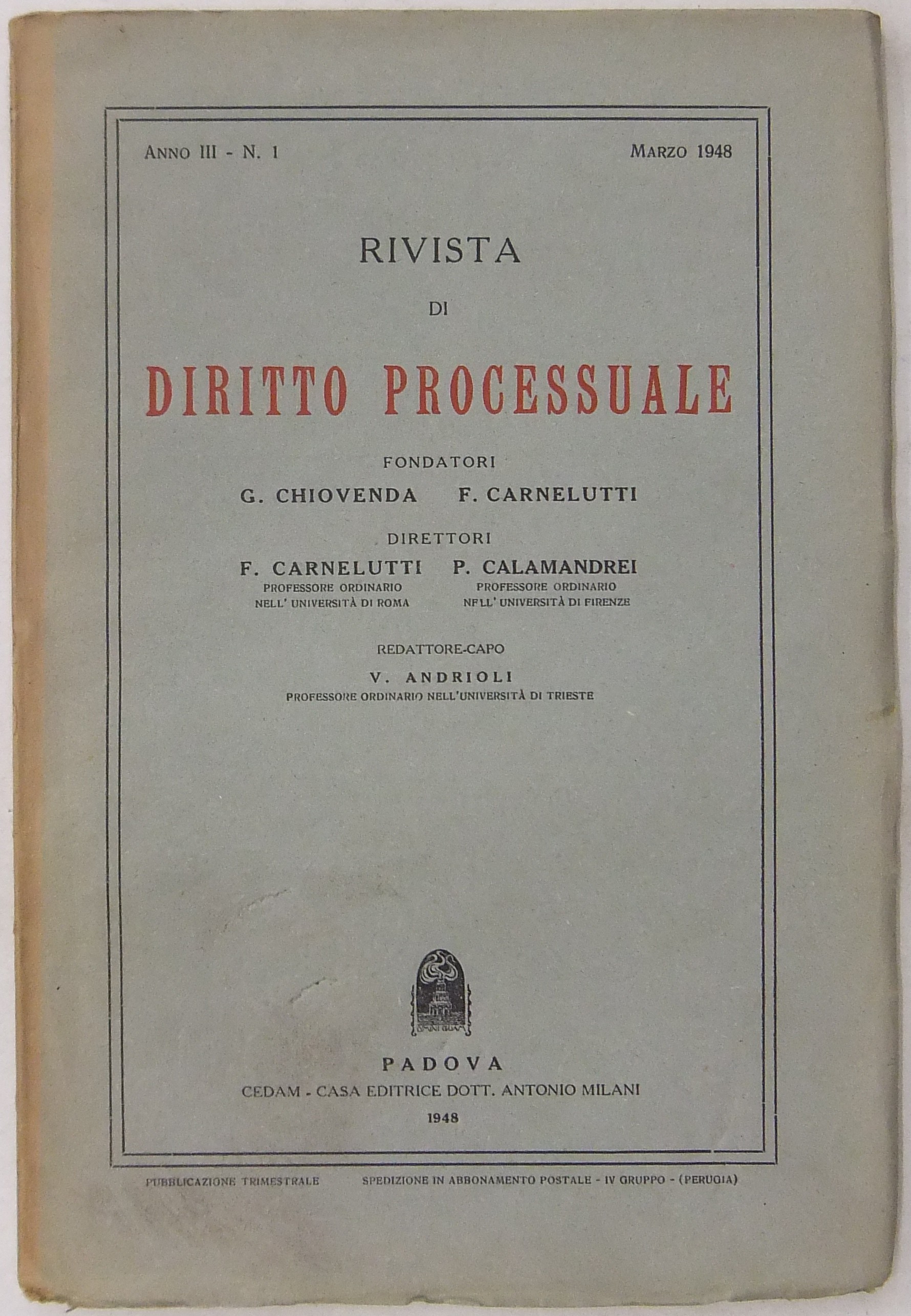 Rivista di Diritto Processuale. Annata 1948.