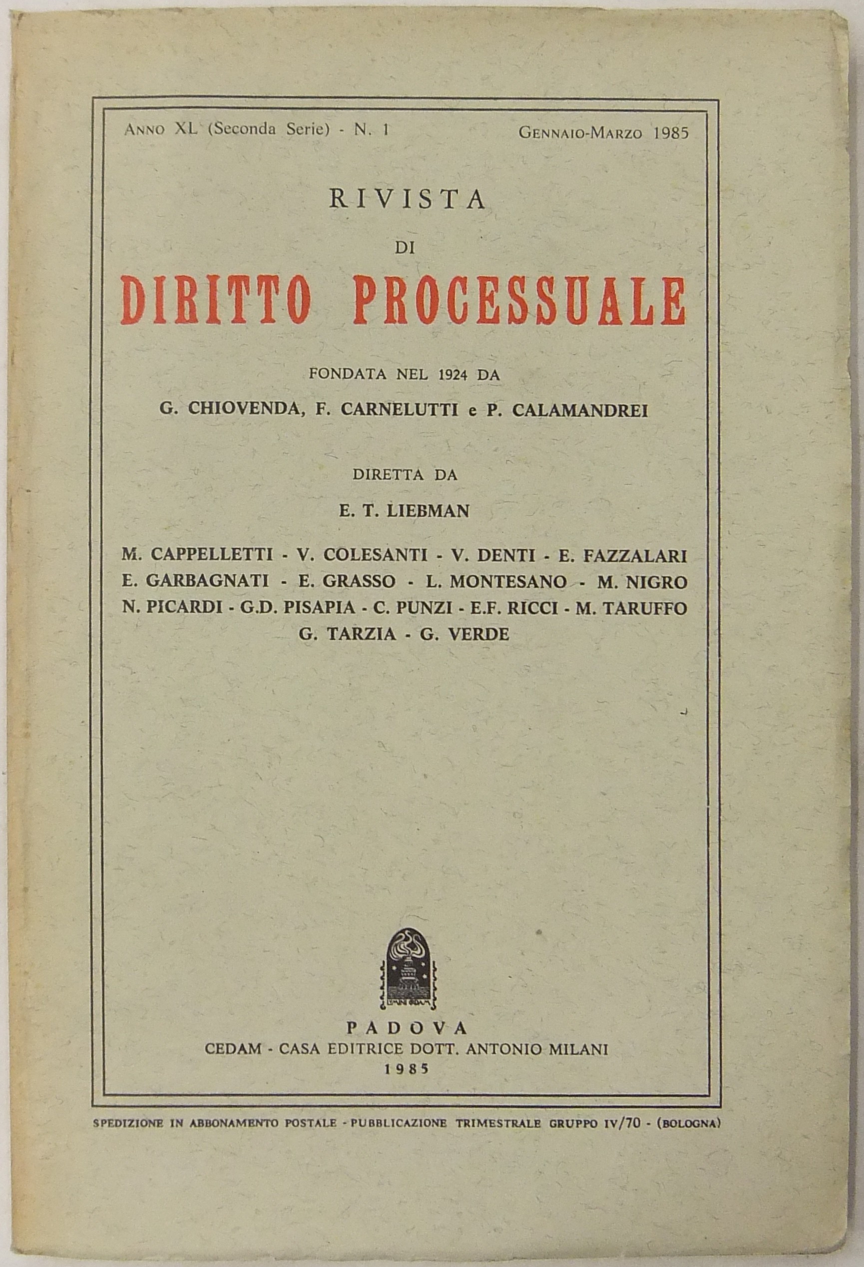 Rivista di Diritto Processuale. Annata 1985.