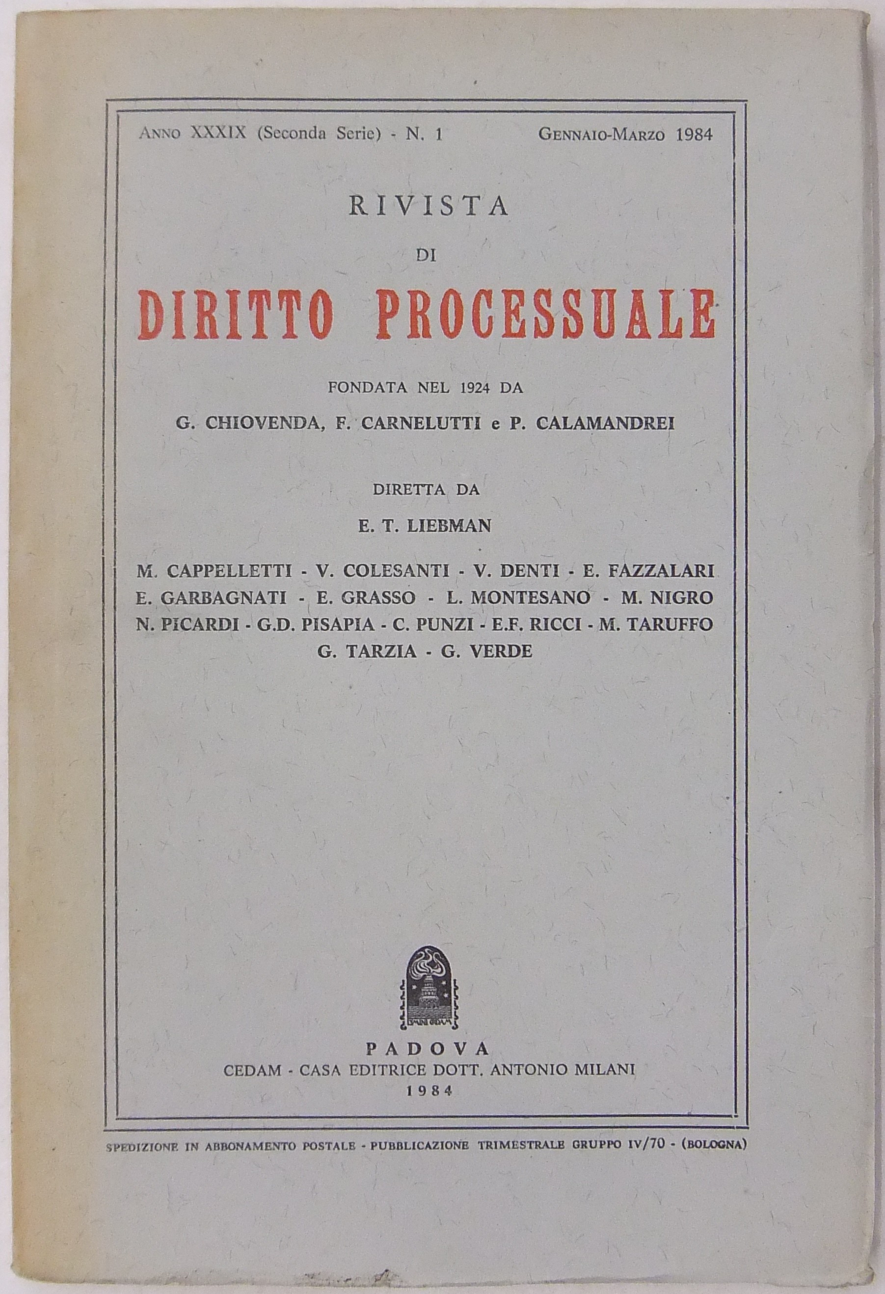 Rivista di Diritto Processuale. Annata 1984.