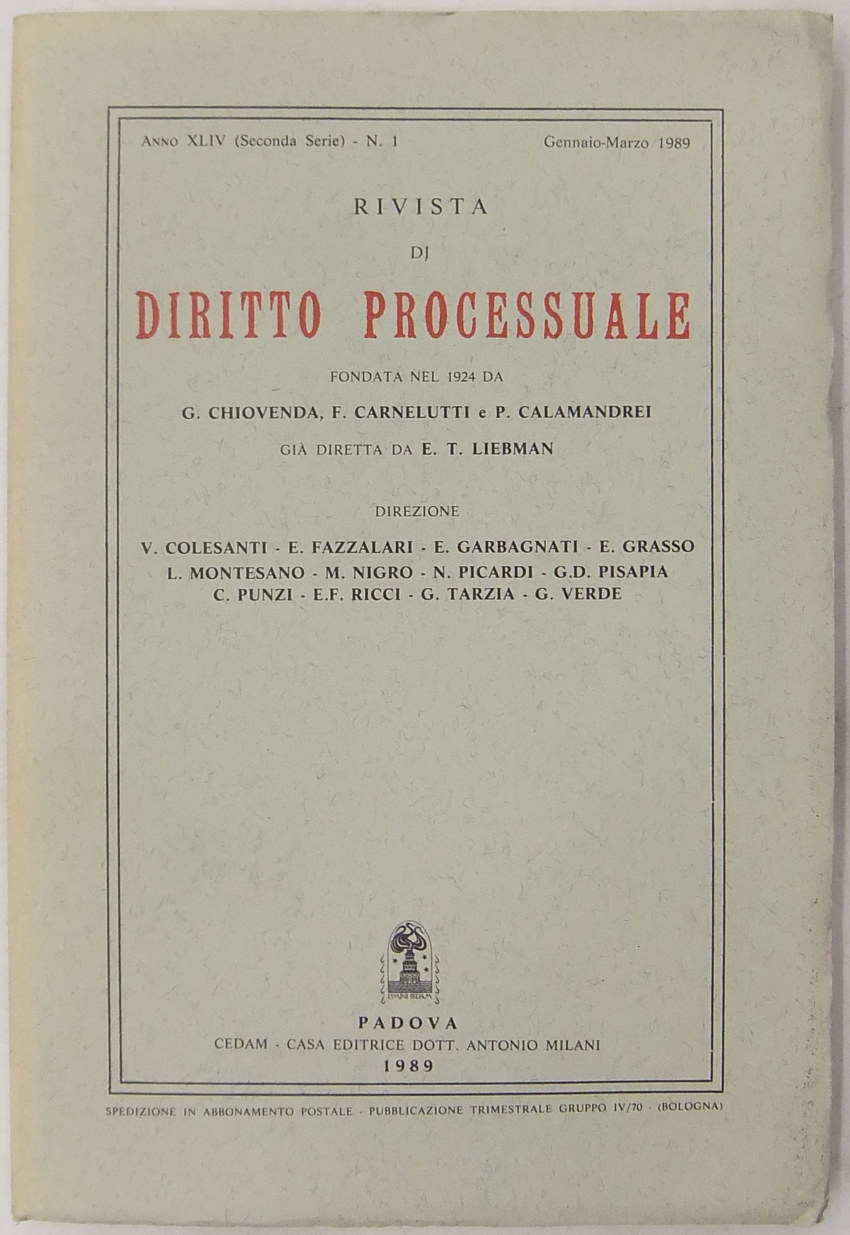 Rivista di Diritto Processuale. Annata 1989.