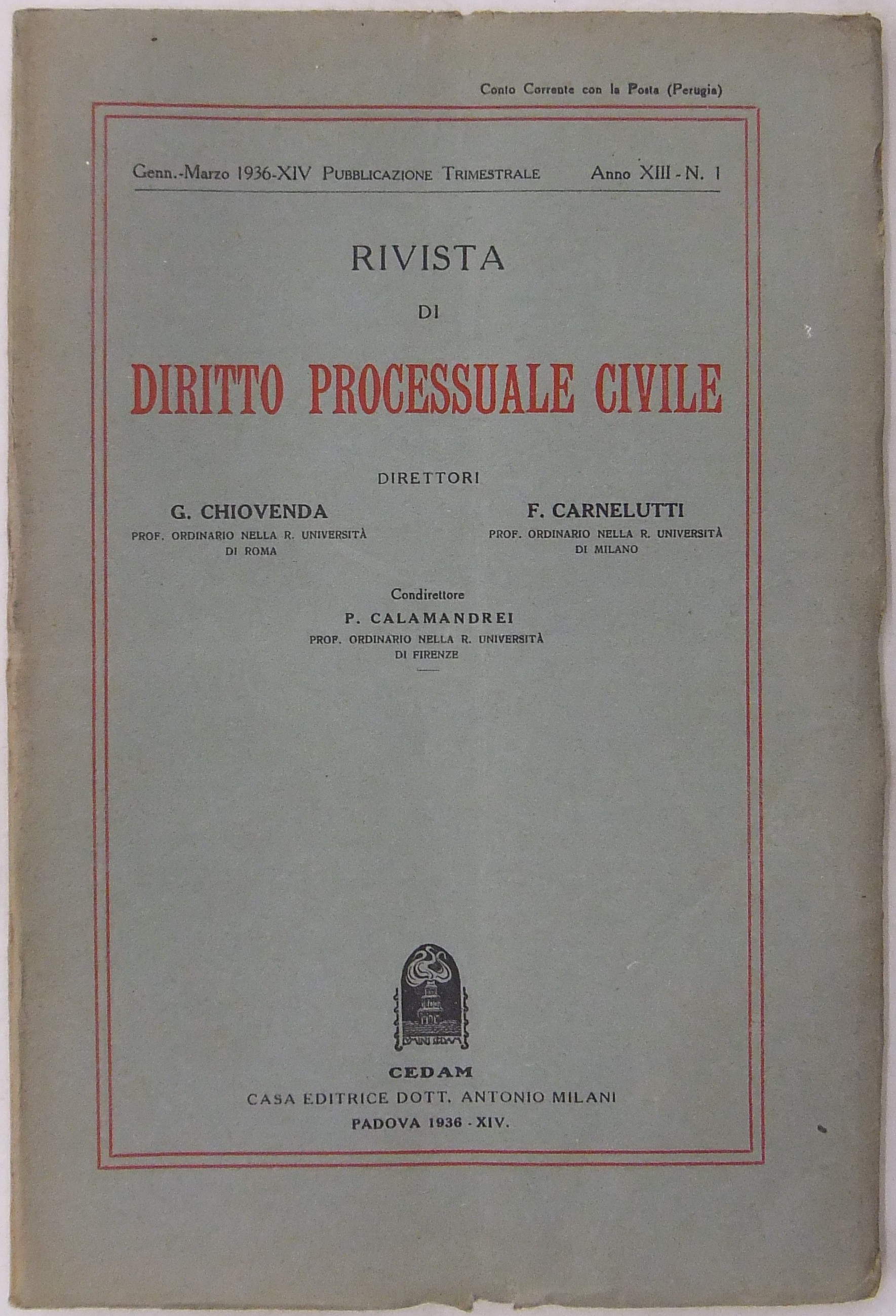 Rivista di Diritto Processuale Civile. Annata 1936. 