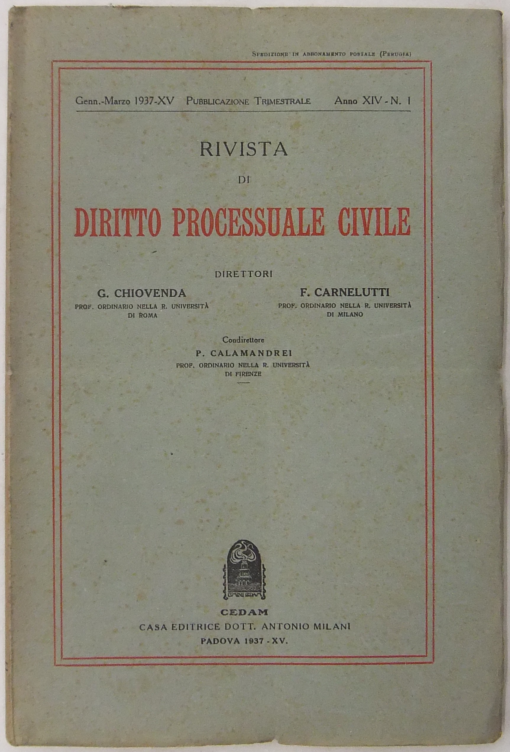 Rivista di Diritto Processuale Civile. Annata 1937.
