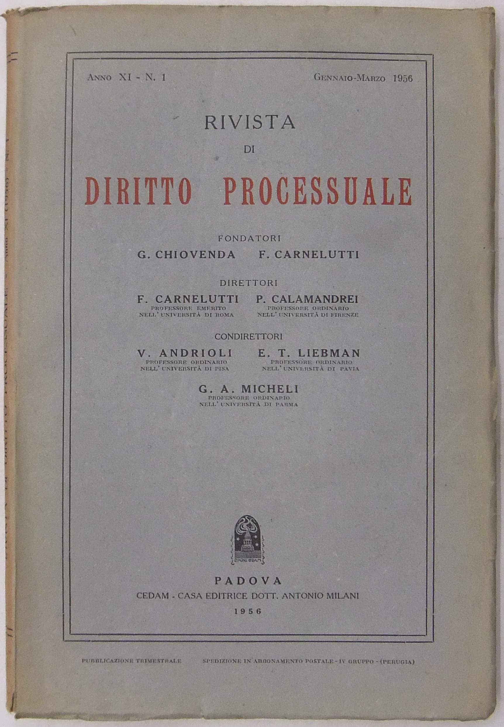 Rivista di Diritto Processuale. Annata 1956.