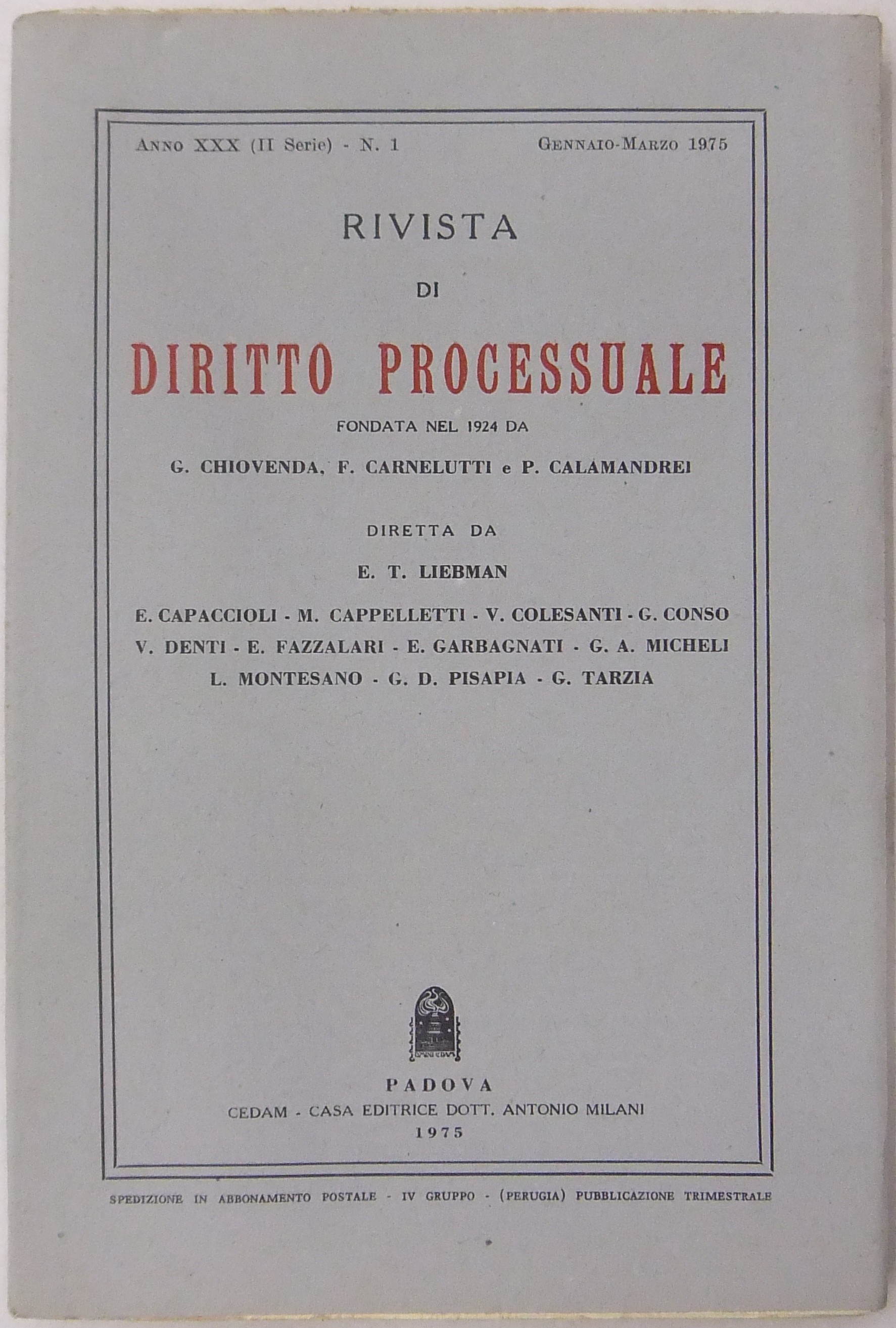 Rivista di Diritto Processuale. Annata 1975.