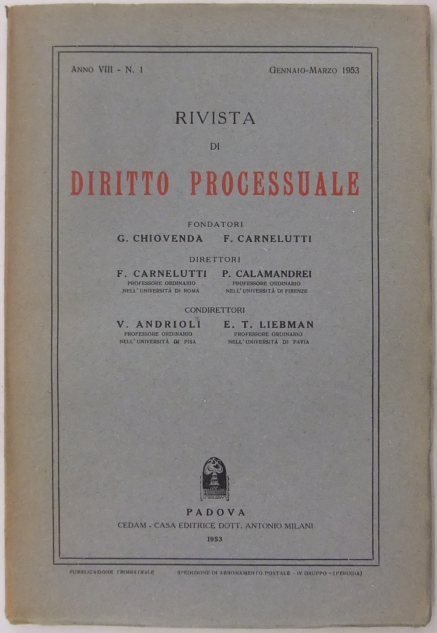 Rivista di Diritto Processuale. Annata 1953.