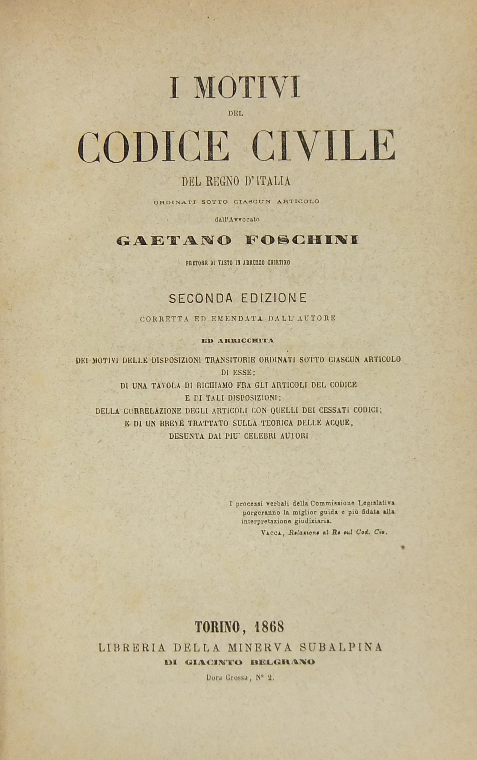 I motivi del Codice civile del Regno d'Italia