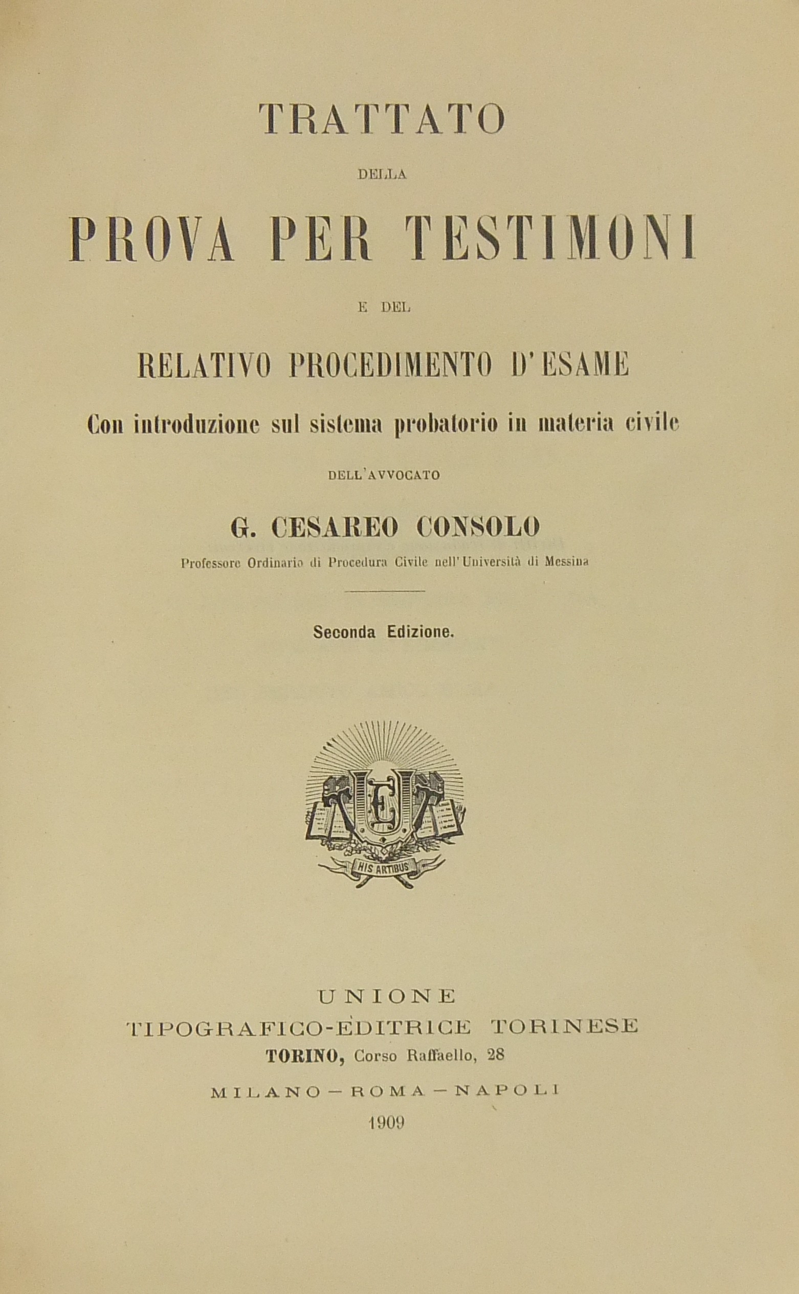 Trattato della prova per testimoni e del relativo procedimento d'esame.